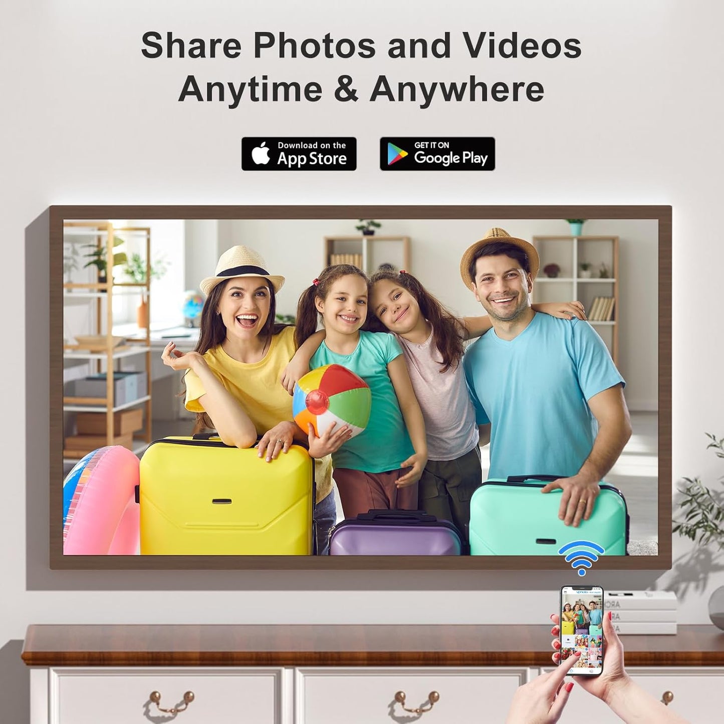 Large Digital Picture Frame 32-Inch-WiFi-Photo-Frame - FHD IPS Digital Frame, Remote Control, Auto-Rotate, Load Photo Video from Phone via APP Email, Free Cloud Storage, Dark Wood Grain, Gifts for Mom