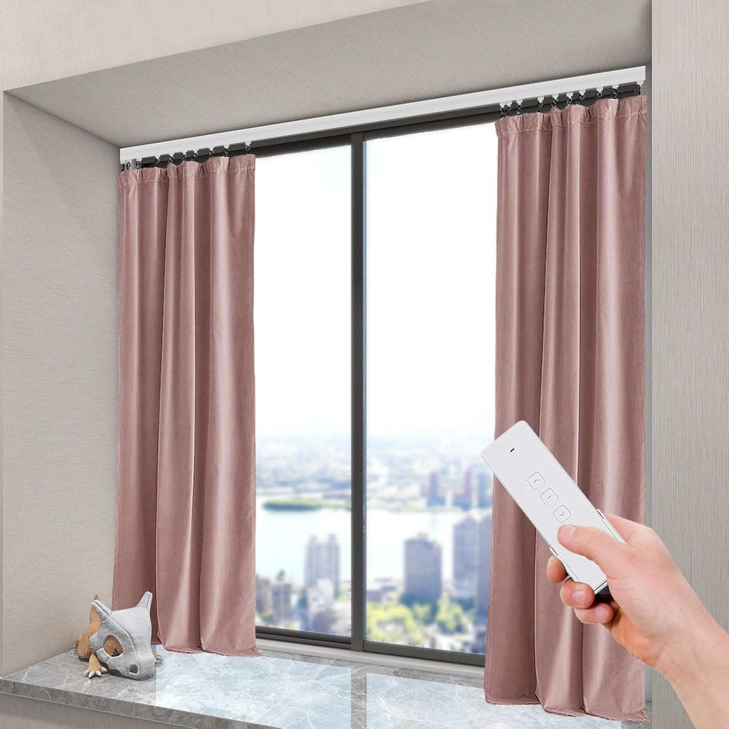 Smart Curtains Track, Automatic Curtain Opener, Electric Curtains with Remote, Motorized Motor, Adjustable Track Length,Remote & App Control, Ceiling or Wall Mounted