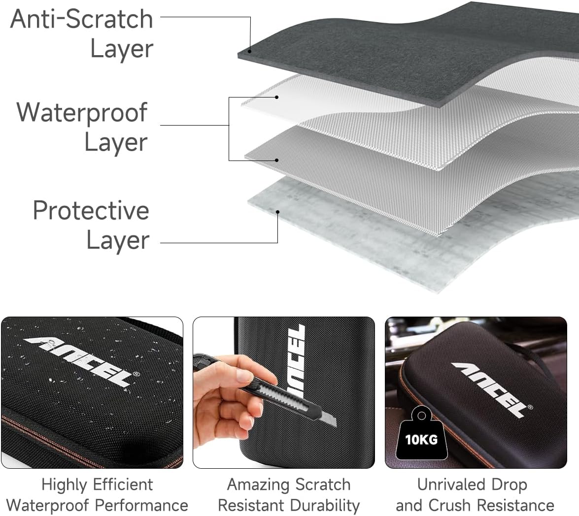 ANCEL Waterproof Storage Case Bag for HD100 Heavy Duty Truck Scanner and Other Testers - Durable Zipper Carry Box (8.66’’ x 6.22’’ x 3.15’’)
