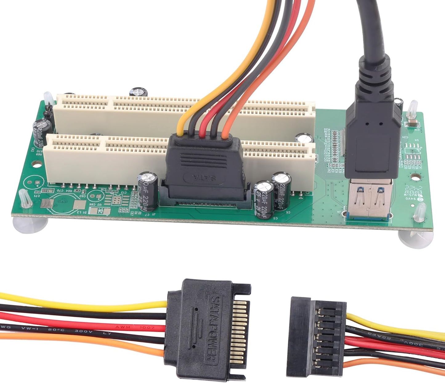 PCIe 1X to Dual Pci Slot Expansion Card PCI-Express 1X Male to PCI Female Adapter for Sound Cards, Network Cards, Fax Cards, Video Capture Cards, Parallel Port Cards