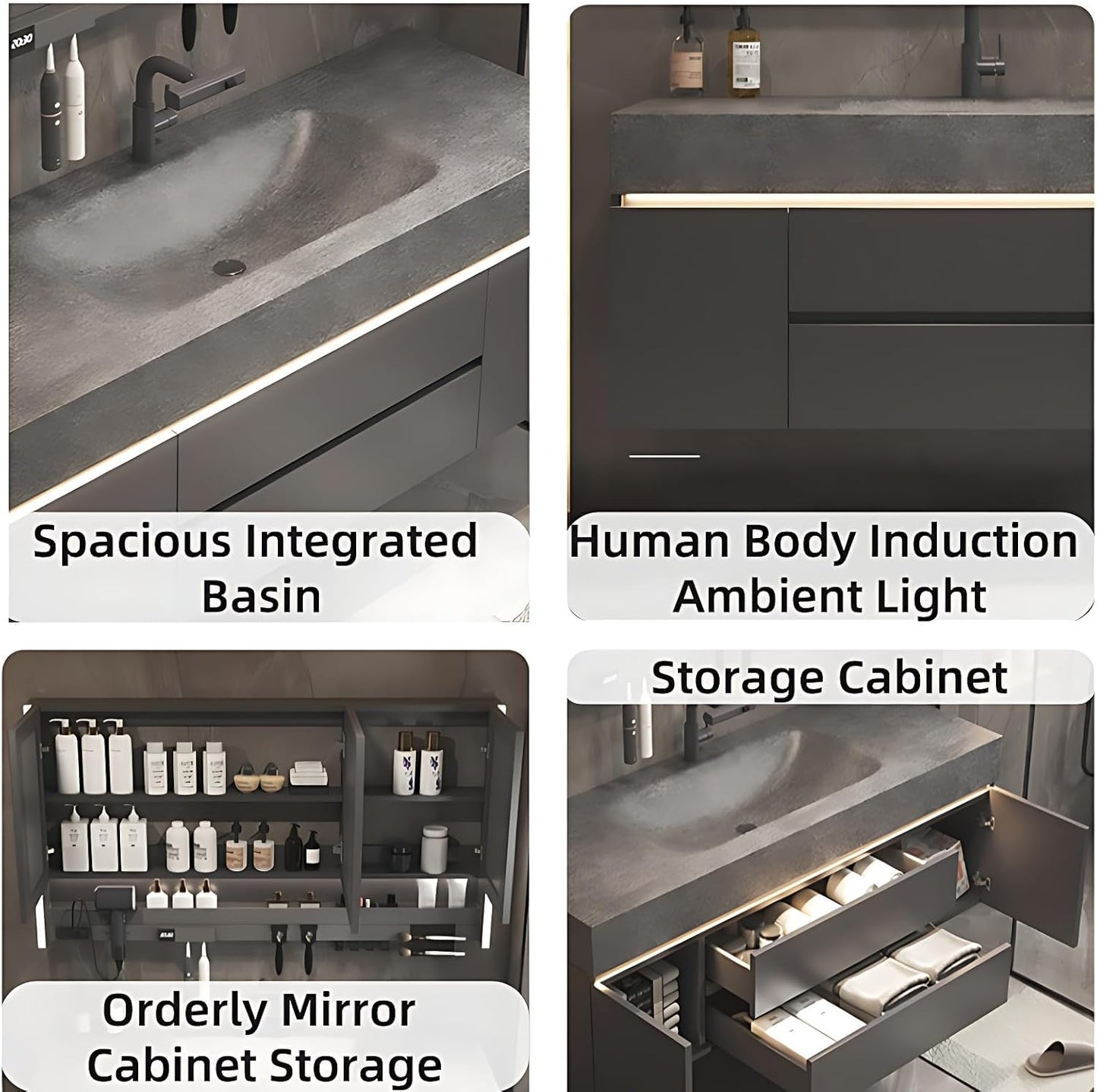 Modern Bathroom Vanity – Cabinet Set with LED Smart Defogging Mirror & Time Display | Bathroom Vanity with Sink, Large Space Storage with Easy Installation, 2 Drawers (Cream, 72IN)