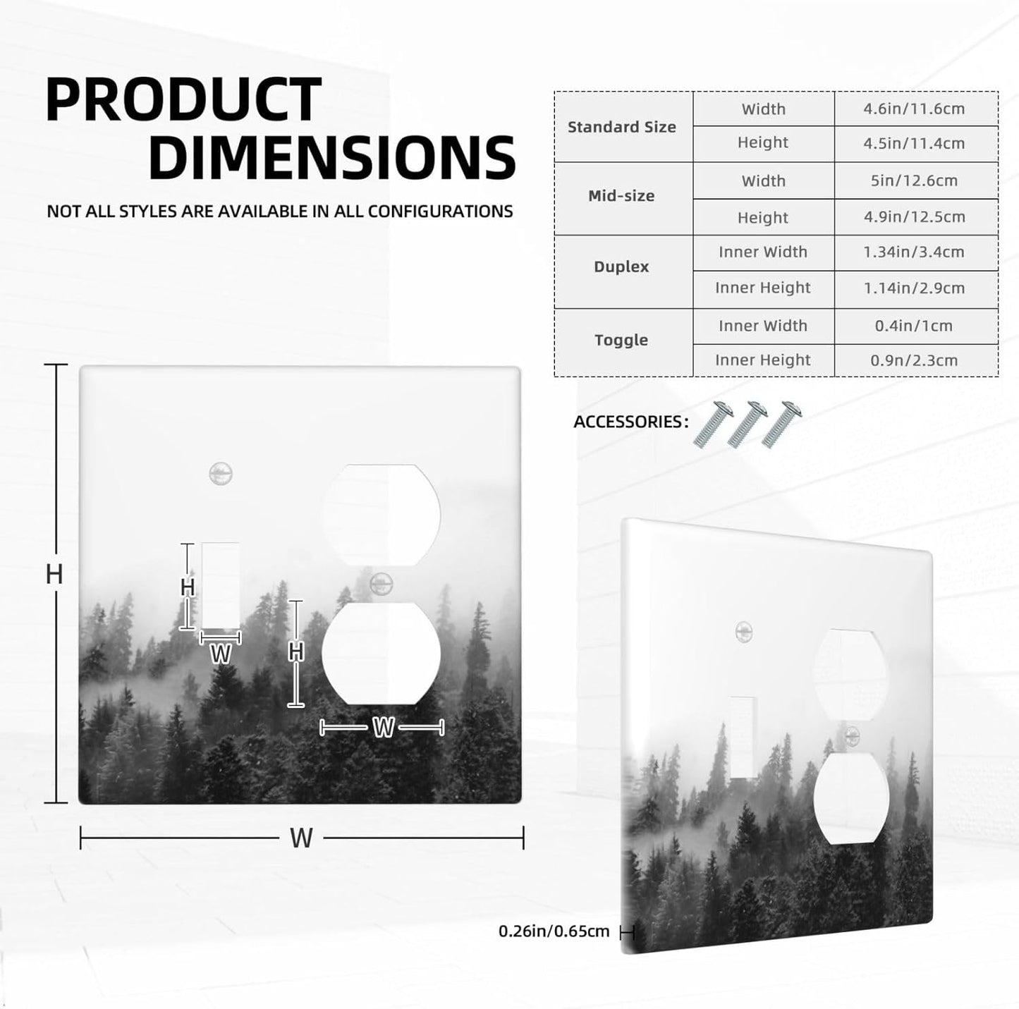 Wallplates Fores Black White Landscape Misty Woods 1 Toggle 1 Duplex Switch Plate Electrical Gfci Faceplate Decorative Light Switch Covers For Farmhouse Cabin Decor