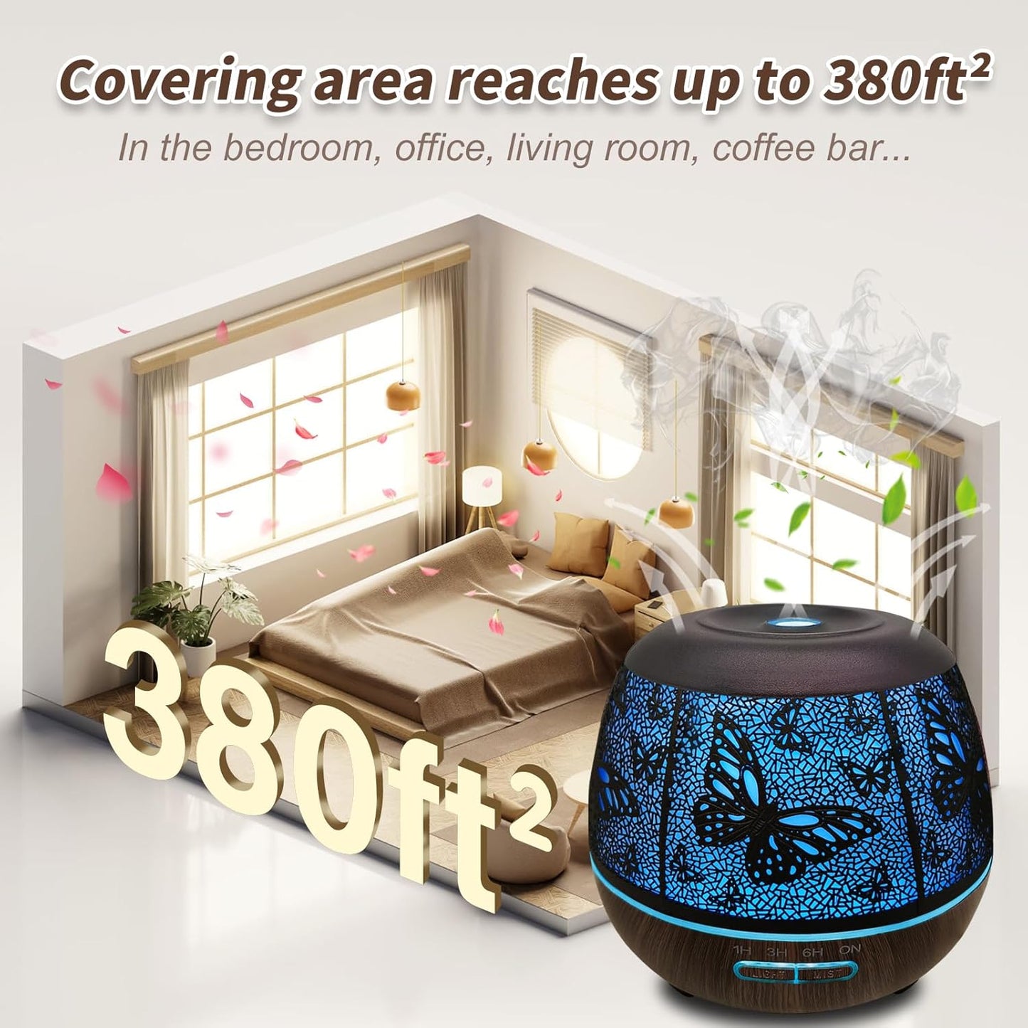 Diffusers for Essential Oils Large Room 400ml,Essential Oil Diffuser for Home with R/C,Cool Mist Humidifiers for Bedroom,7 Colors Changed & 3 Mist Mode Waterless Auto Off for Decor Butterfly