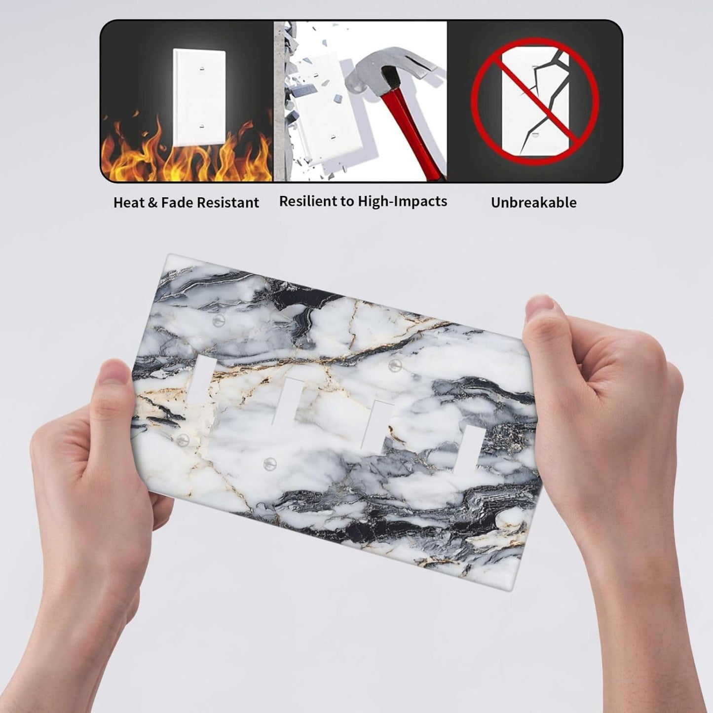 Light Switch Cover Plate Black Gold Marble Abstract Modern Luxury 4 Gang Quad Toggle Wall Plate Electrical Outlet Cover Decorative Switch Plate Covers for Bedroom Home Decor