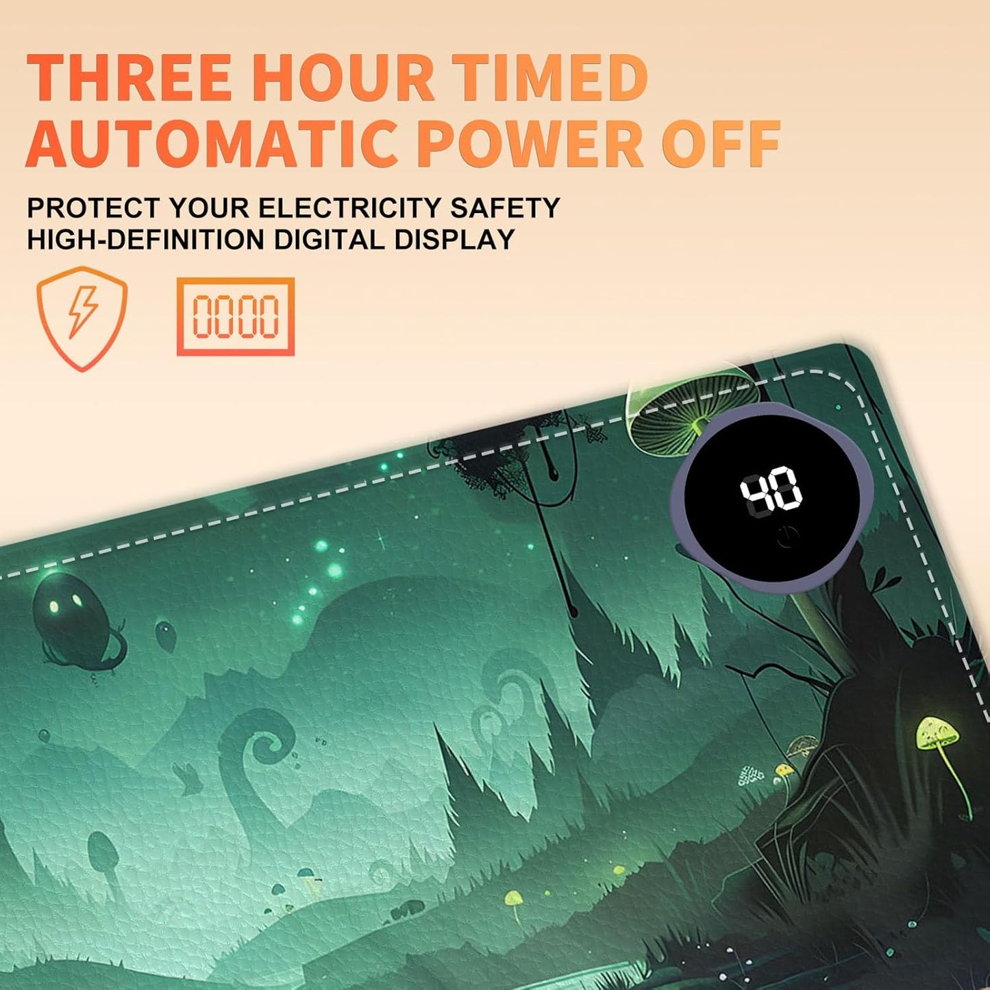 Heated Mouse Pad, Warm Desk Pad, Keyboard Mat 31.5 x 13 Inch Large Size Intelligent Fast Heating, 3 Speed Adjustable, Timed Auto Power Off for Game Office Home,Dark Fantasy Forest