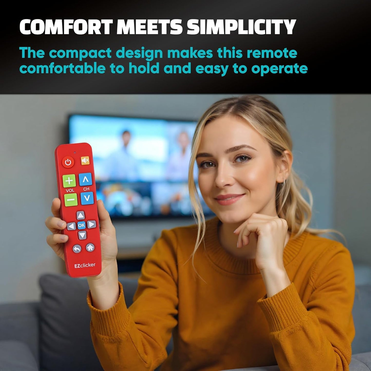 Plus Big Button Universal TV Remote (Red) Simple Easy to Use, Works with Major TV Brands (2xAAA Batteries Not Included)