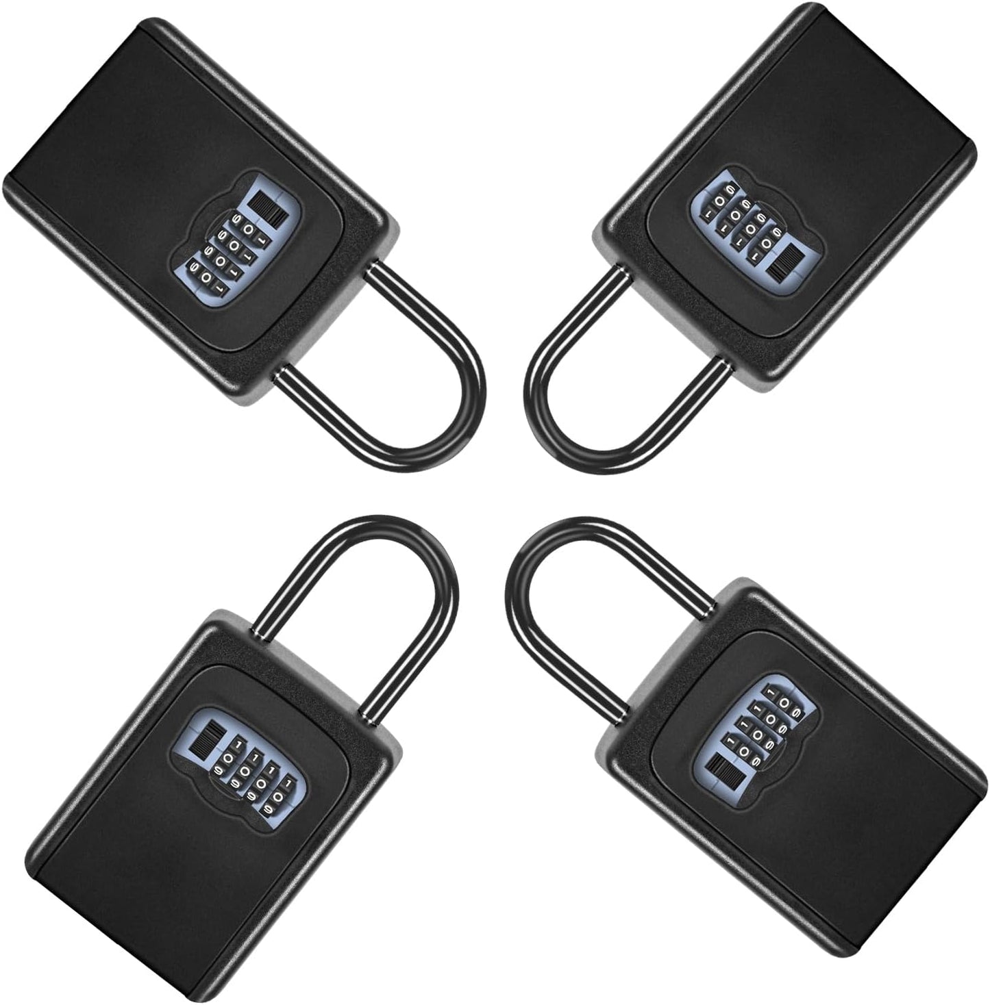 Portable Key Lock Box for House Key, Weatherproof Resettable Code House Key Safe Security Lock(4 Pack, Black)
