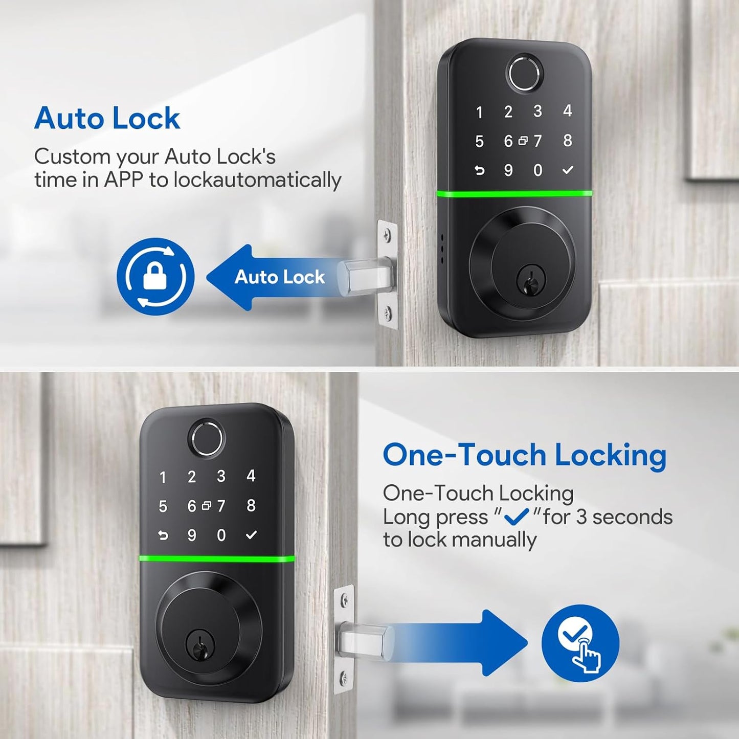 Smart Door Lock Deadbolt with Keypad: Keyless Entry Door Lock - Fingerprint Lock for Front Door - Electronic Lock with Bluetooth and APP Control