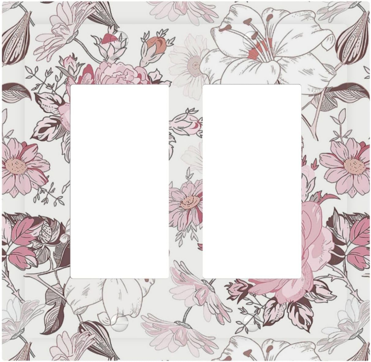 Decorative Outlet Covers Modern Watercolor Flower Pink White Wildflower 2 Gang Double GFCI Rocker Electrical Wall Panels Light Switch Cover Plate for Bedroom Home Decor