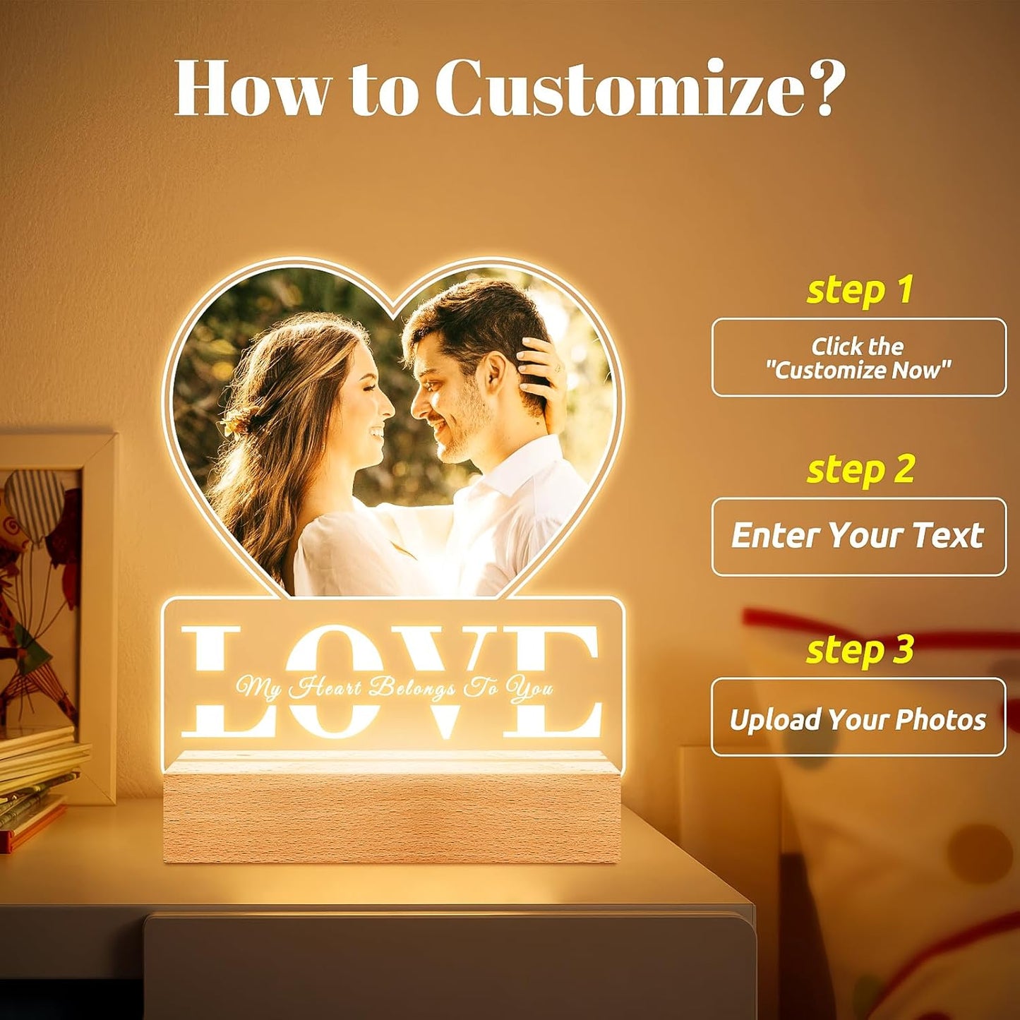Custom Picture Frames with Photo, Personalized Photo Frame, Customized Picture Frame, Personalized Anniversary Valentines Day Gifts for Women Men Her Him Girlfriend Boyfriend Couple Wife