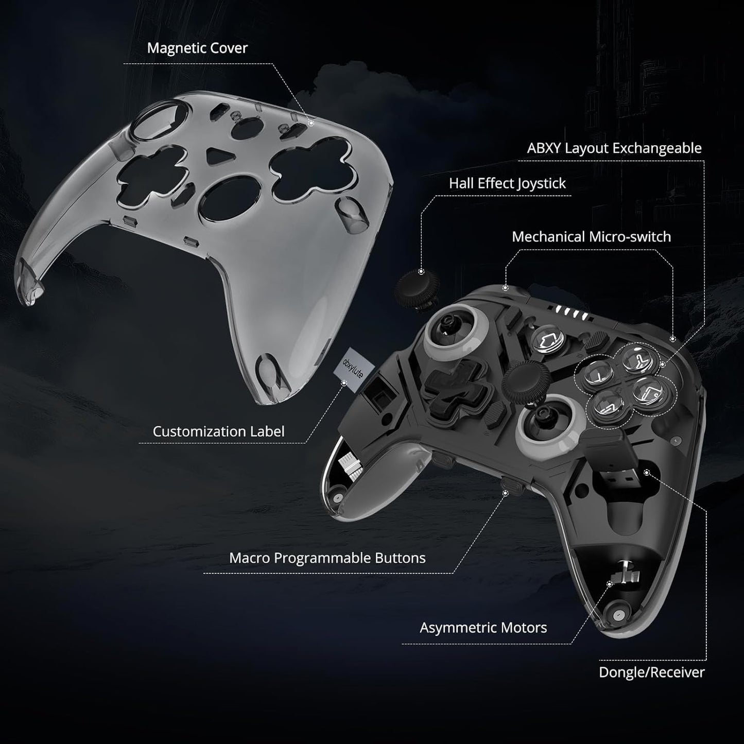 C8 PC Controller - Wireless Bluetooth Gamepad - Hall Effect Joystick RGB Backlit - 1000Hz Polling Rate -Dual Vibrate Macro Buttons for PC, Switch, Switch 2, Steam Deck, Android, iOS, MAC &Tesla Charging Dock