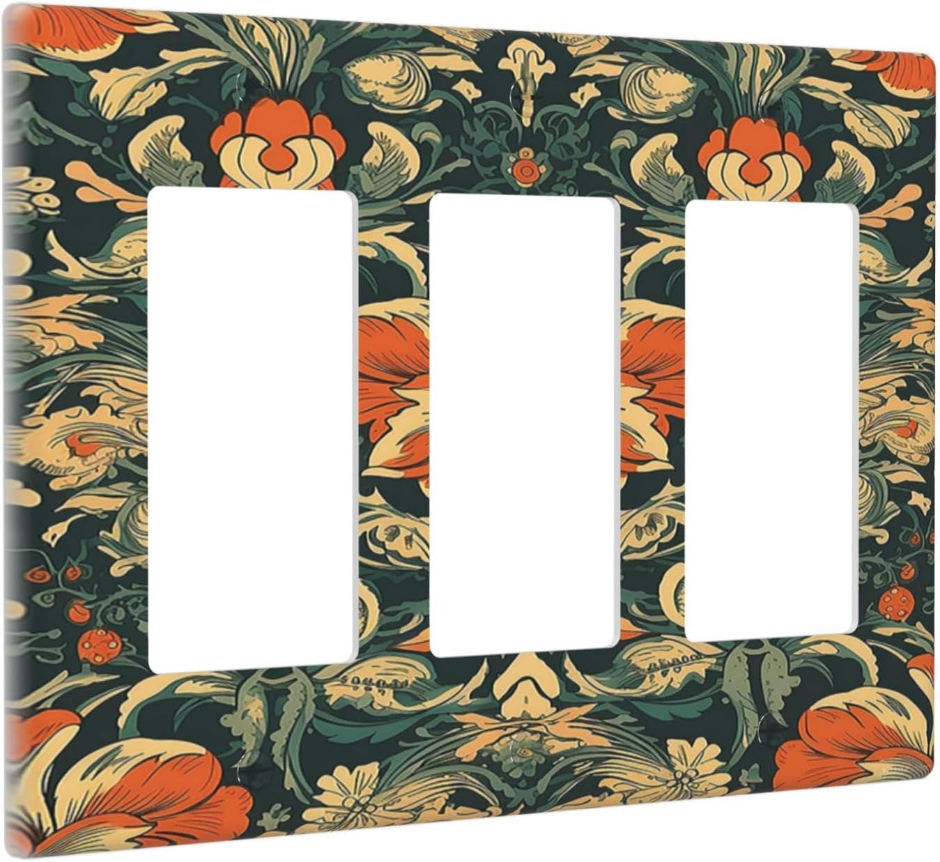Light Switch Covers William Morris Abstract Floral Plant Pattern Orangeyellowgreen 3 Gang Rocker Electrical GFCI Decorative Triple Outlet Wall Plate Cover Switchplate for Bedroom living Room