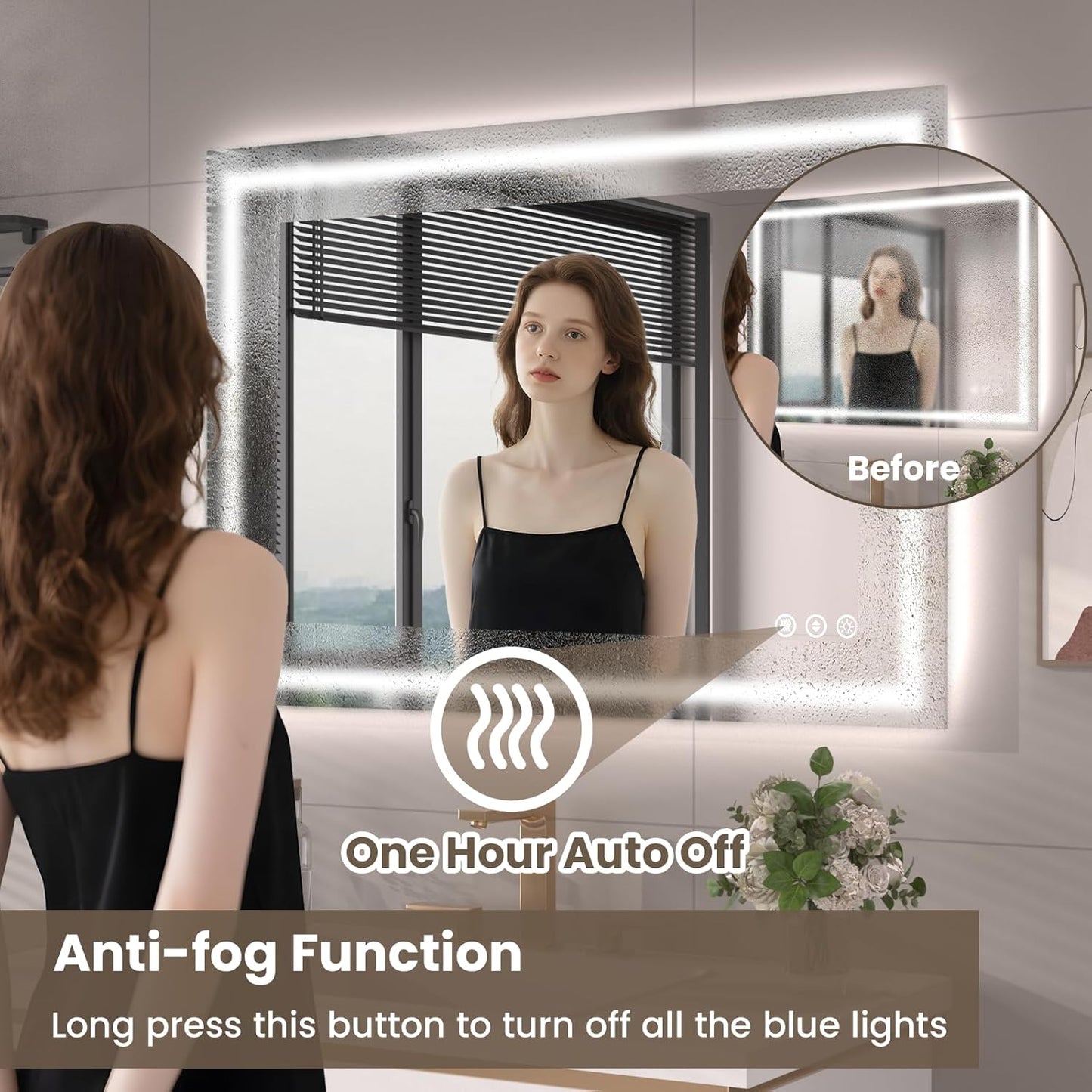 40"X28" LED Bathroom Mirror with Front Lights and Backlit, Anti-Fog, Dimmable, Shatter-Proof Tempered Glass, Lighted Bathroom Vanity Mirror for Wall with 3 Colors, Memory Function