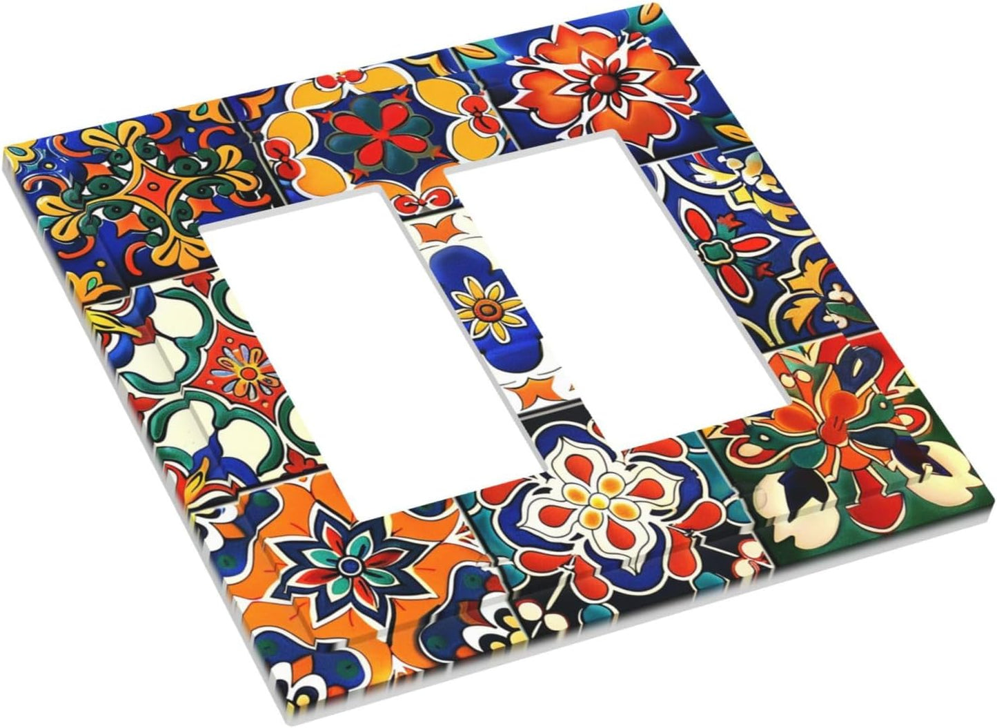 Decorative Outlet Covers Colorful Mexican Talavera Vintage Boho Floral 2 Gang Double Gfci Rocker Electrical Wall Panels Light Switch Cover Plate For Farmhouse Cabin Decor