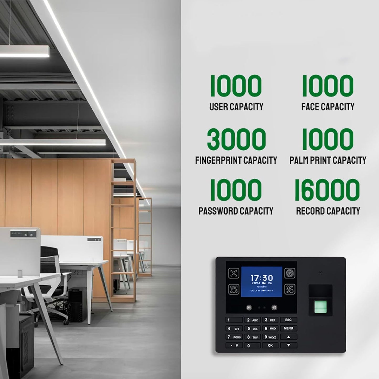 Employee Time Clocks for Small Business, Versatile 4 in 1 Time Machine (Face + Fingerprint + Palm Print + PIN), Clock in & Out Attendance Machine Punch Clock