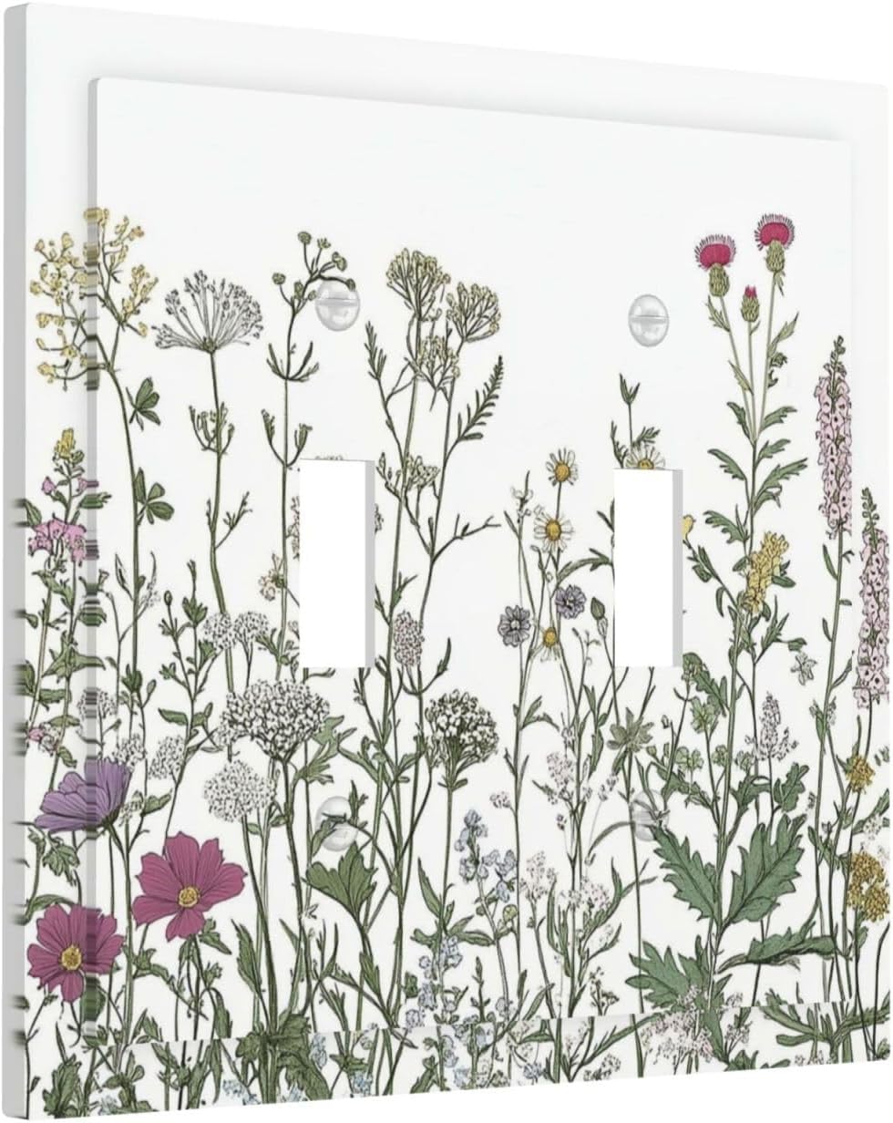 Vintage Herbs Wildflowers Plant Floral Decorative Switch Plates 2 Gang Double Toggle Outlet Light Switch Cover Wall Plate Electrical Faceplate For Bed Room Home Decor