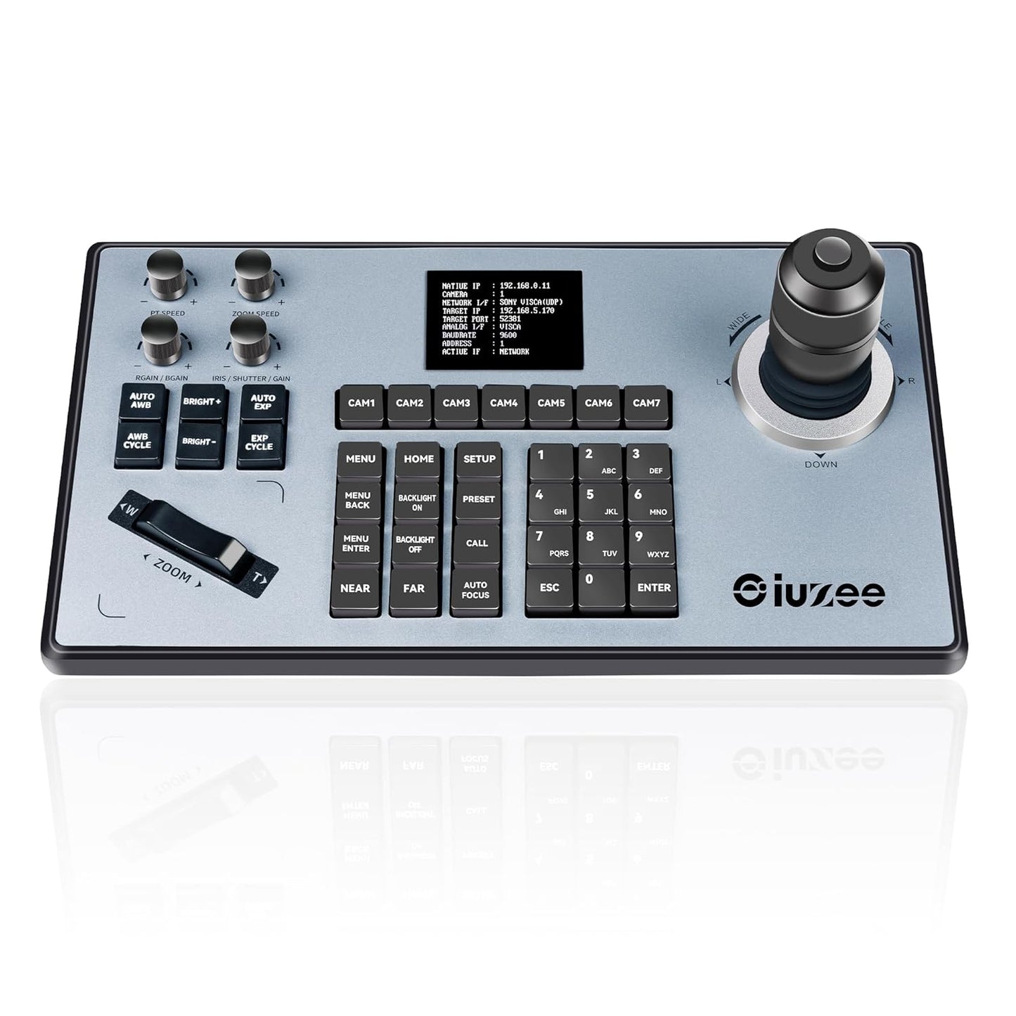 iuZee PTZ Camera Controller 4D Joystick PoE IP PTZ Keyboard with Controller 2.8" LCD Screen, Support VISCA PELCO-P PELCO-D RS422 RS485 RS232 RJ45, for Live Streaming Meeting/Church Service/Education