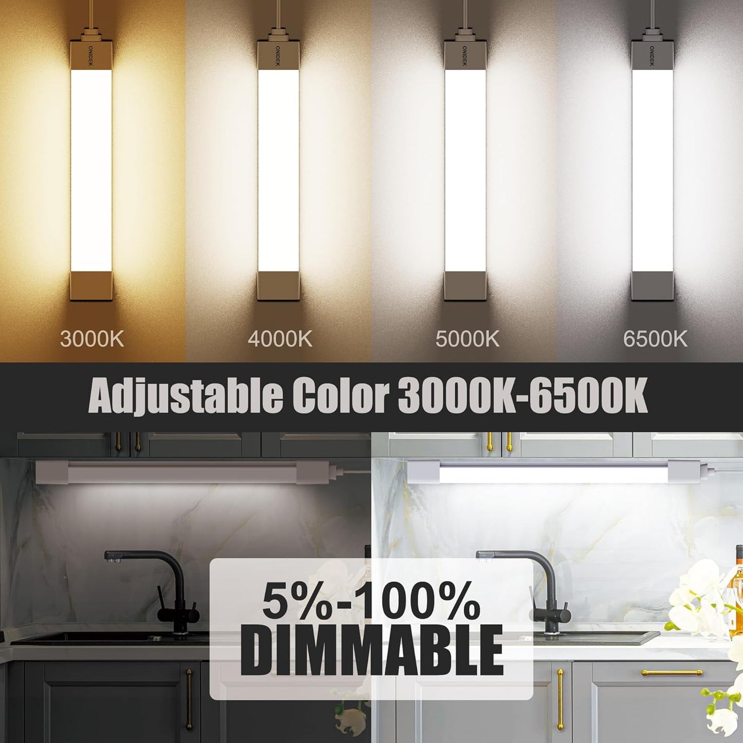 Under Cabinet Lights with Plug. 2700K-6500K Dimming and Color. with Wireless Control Panel and Remote Control.25W 2500LM for Garage, Kitchen, Bathroom, Closet, Office (36 inch)