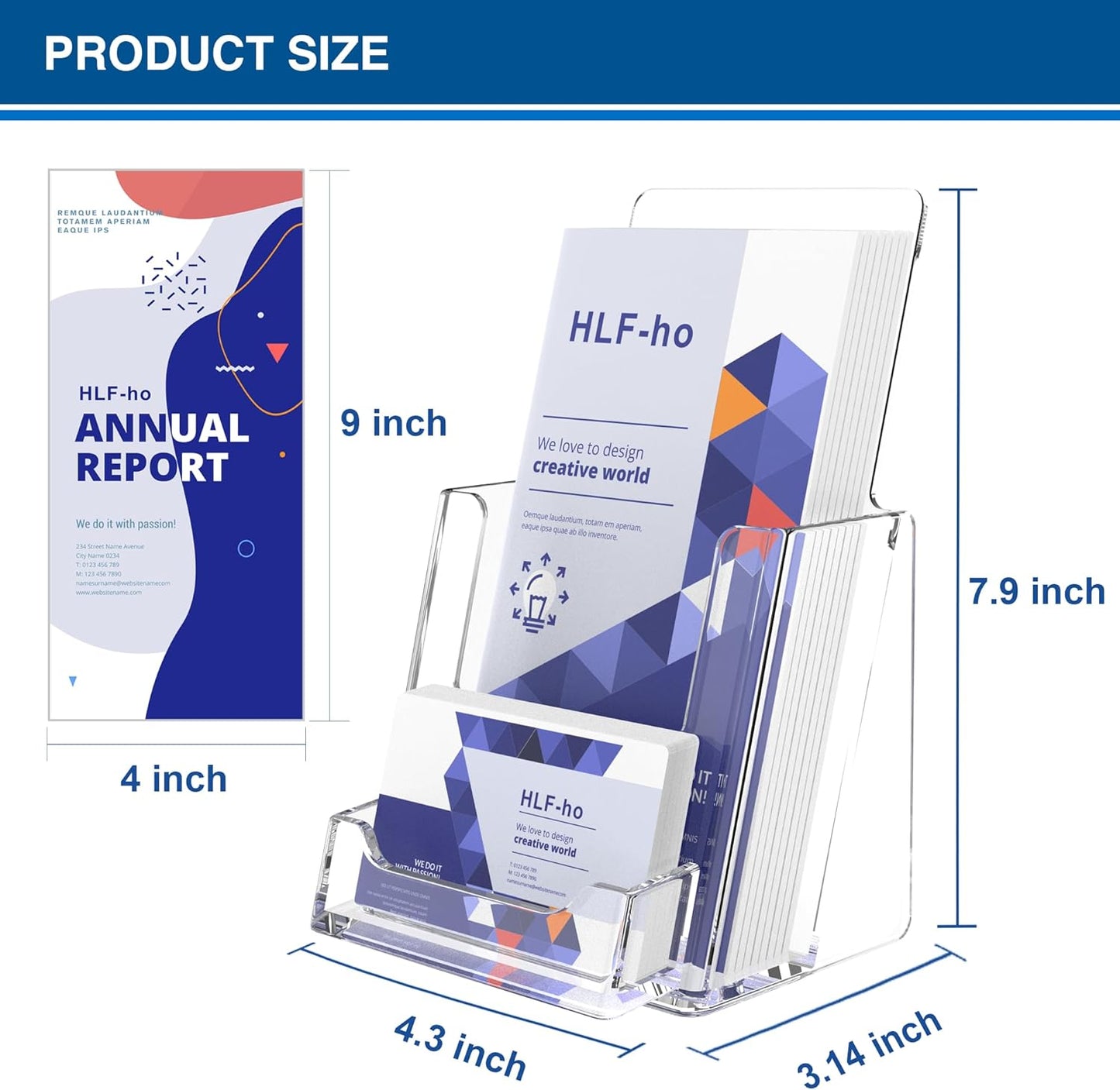 Brochure Holder 4x9 Inch Acrylic Literature Holders Clear Flyer Display Stand with Business Card Slot Pamphlet Holder Multi Purpose Organizer for Office, Lobby, Hotels, Trade Shows, 2 Pack