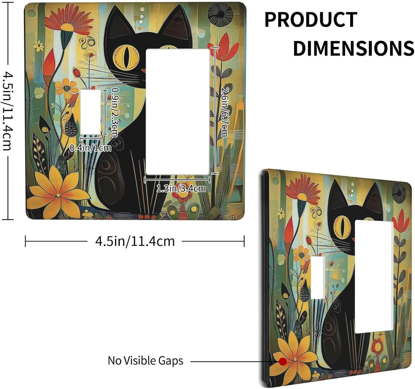Funny Cat Retro Abstract Flowers Kitten Outlet Covers 1 Toggle 1 Rocker Combination Decorative Wall Plate Electrical Switch Plates Light Switch Cover Plate For Kids Room Bed Room Decor