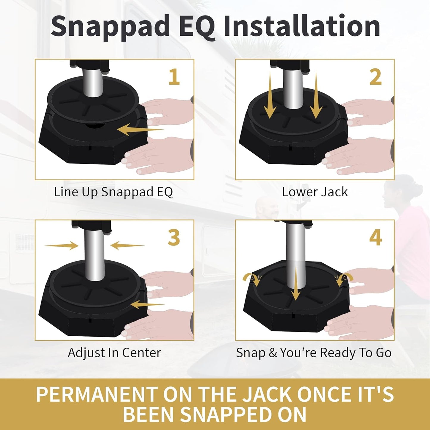 SnapPad EQ Compact | Precise Fit for RV Jack Pads, Travel Trailers and Class B & C Motorhomes | Compatible with Major RV Brands & Leveling Systems | Pack of 4 for 7” Square Or 7.25” Round Jack Feet