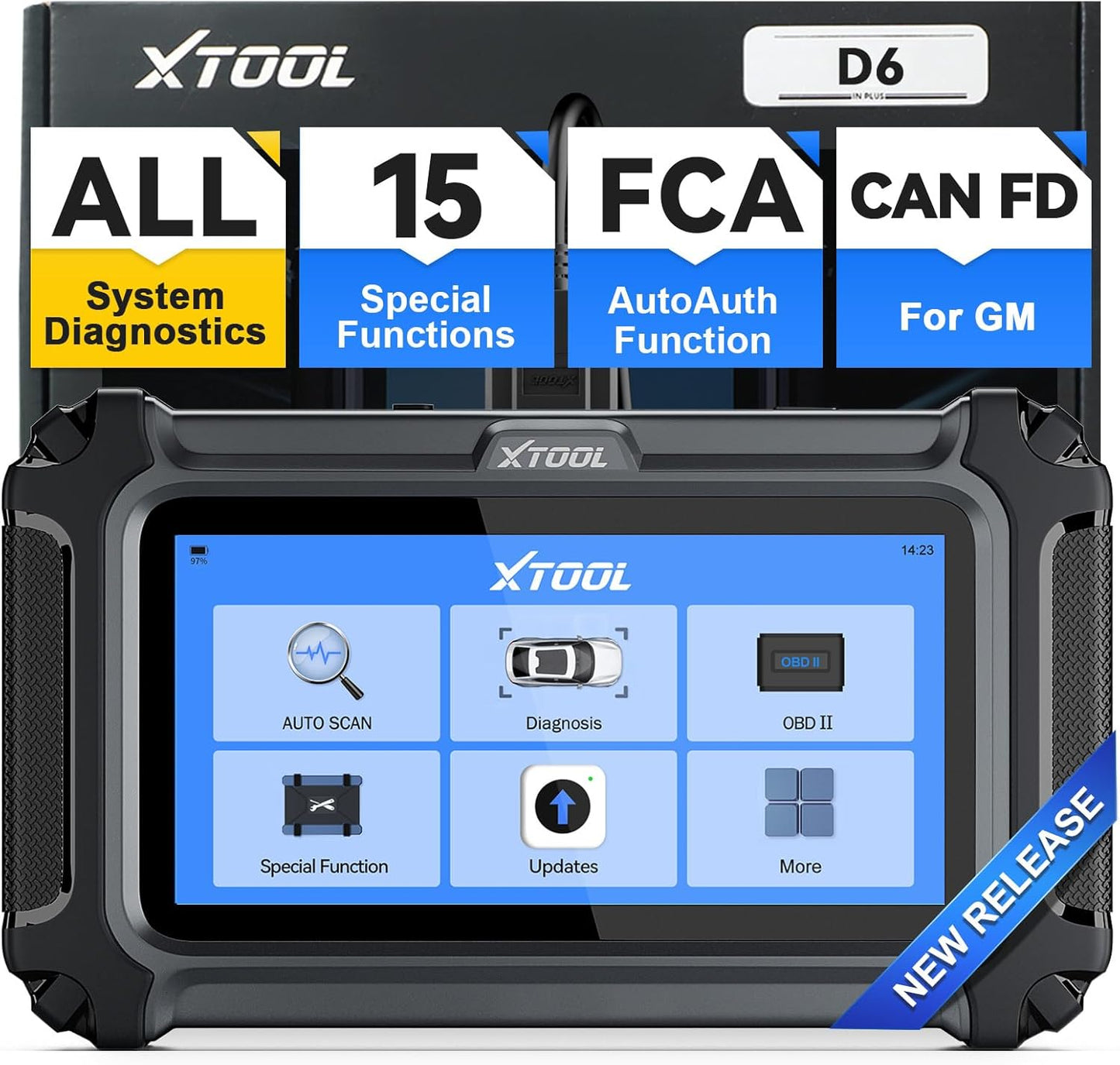 OBD2 Scanner Diagnostic Tool XTOOL D6: All System Scanner for Car with Free Updates, 15 Resets, Throttle Body Relearn, ABS Bleed, FCA AutoAuth & CAN FD, 2025 Upgrade Ver. of XTOOL D5/D5S