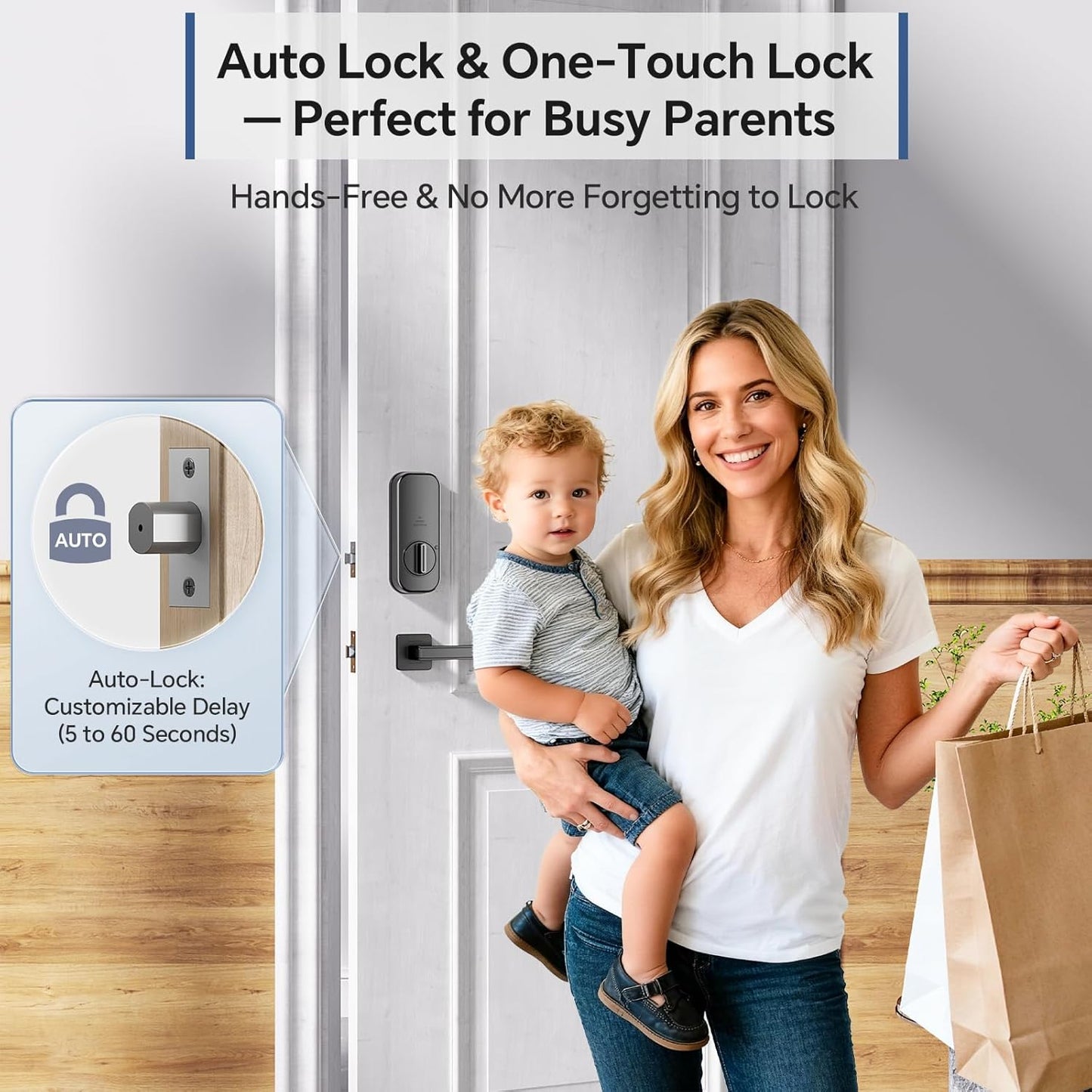 Smart Front Door Lock Set, Built-in WiFi, Keyless Entry Deadbolt with App Remote Control, Electronic Digital Touchscreen Keypad with Lever Handle, Fingerprint/Passcode/Fob/Key Unlock, Auto Lock