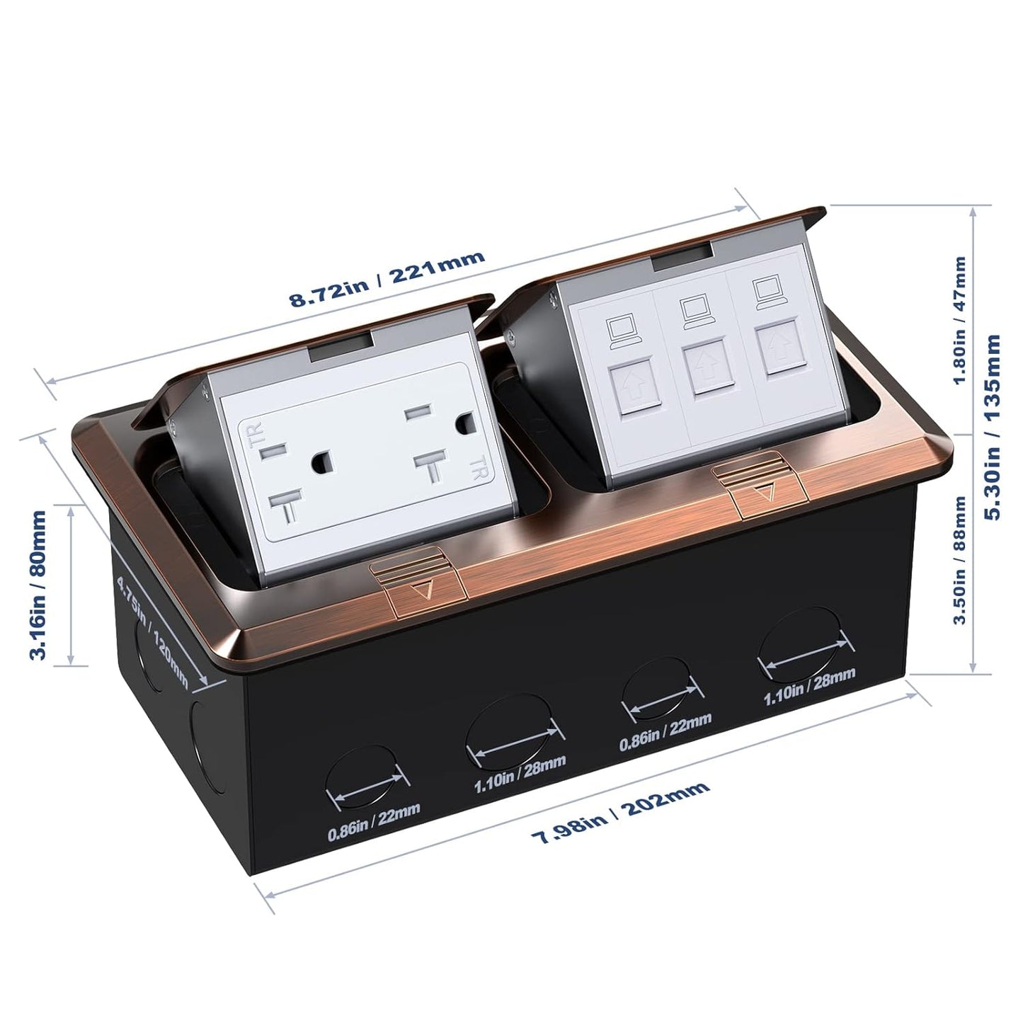 Dual Pop-Up Floor Box Electrical Kit (TR-20A, Bronze)