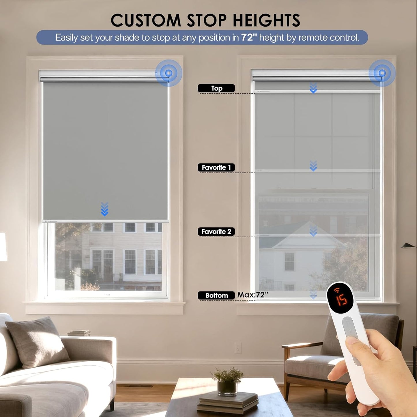 Motorized Roller Blinds with Remote Control & Solar Panel - 100% Blackout Smart Blinds, Automatic, Cordless, Electric Shades - Compatible with Alexa - Grey, 31" W x 72" H