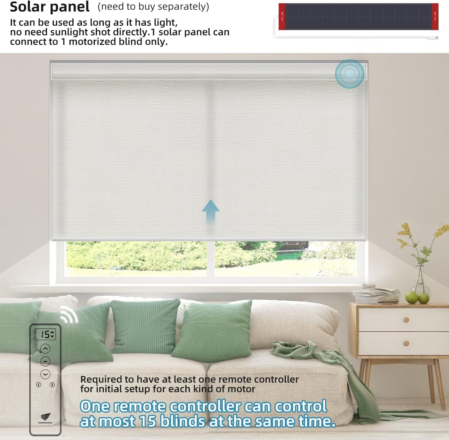 SmartWings Motorized Light Filtering Shades, Work with Matter Homekit Z-Wave Alexa Google, 70% Blackout Shades Translucent, Cordless Blinds with Remote Rechargeable, Max 110" W x 148" H, Safari Ivory