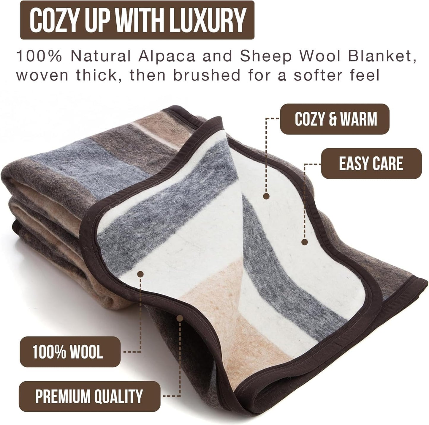 Natural Alpaca & Sheep Wool Blanket – Twin Size – Heavyweight Warmth, Thick, Breathable, Natural Texture & Scent, 63 x 84 Inches, 4.2 lbs – Made in Peru