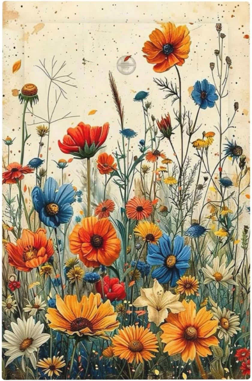 Light Switch Cover Plate Colorful Flowers Wildflowers Plants Orange Yellow Blue 1 Gang No Device Blank Wall Plate Electrical Outlet Cover Decorative Switch Plate Covers for Home Farmhouse Decor