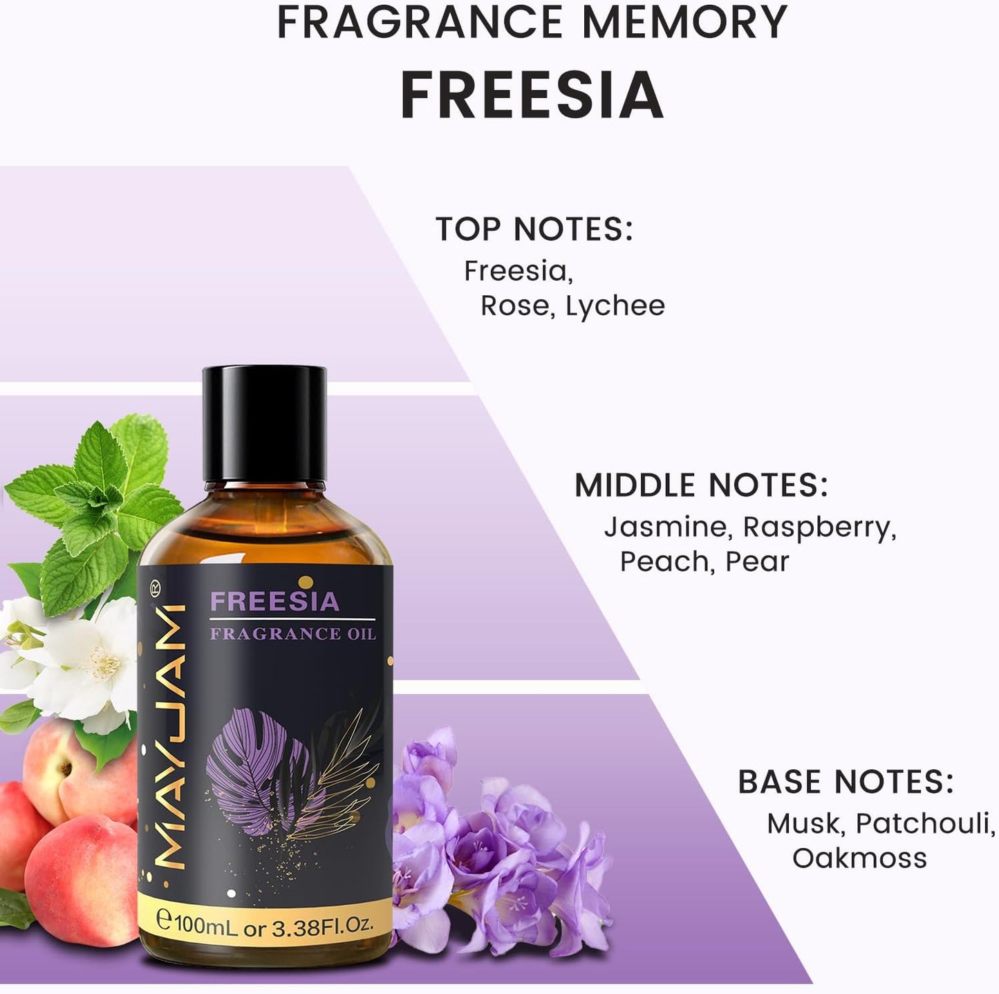 MAYJAM 100ML/3.38FL.OZ Freesia Fragrance Oils with Glass Dropper, Essential Oils for Diffusers for Home, Long Lasting Scented Oils for Diffusers Soap Candle Making