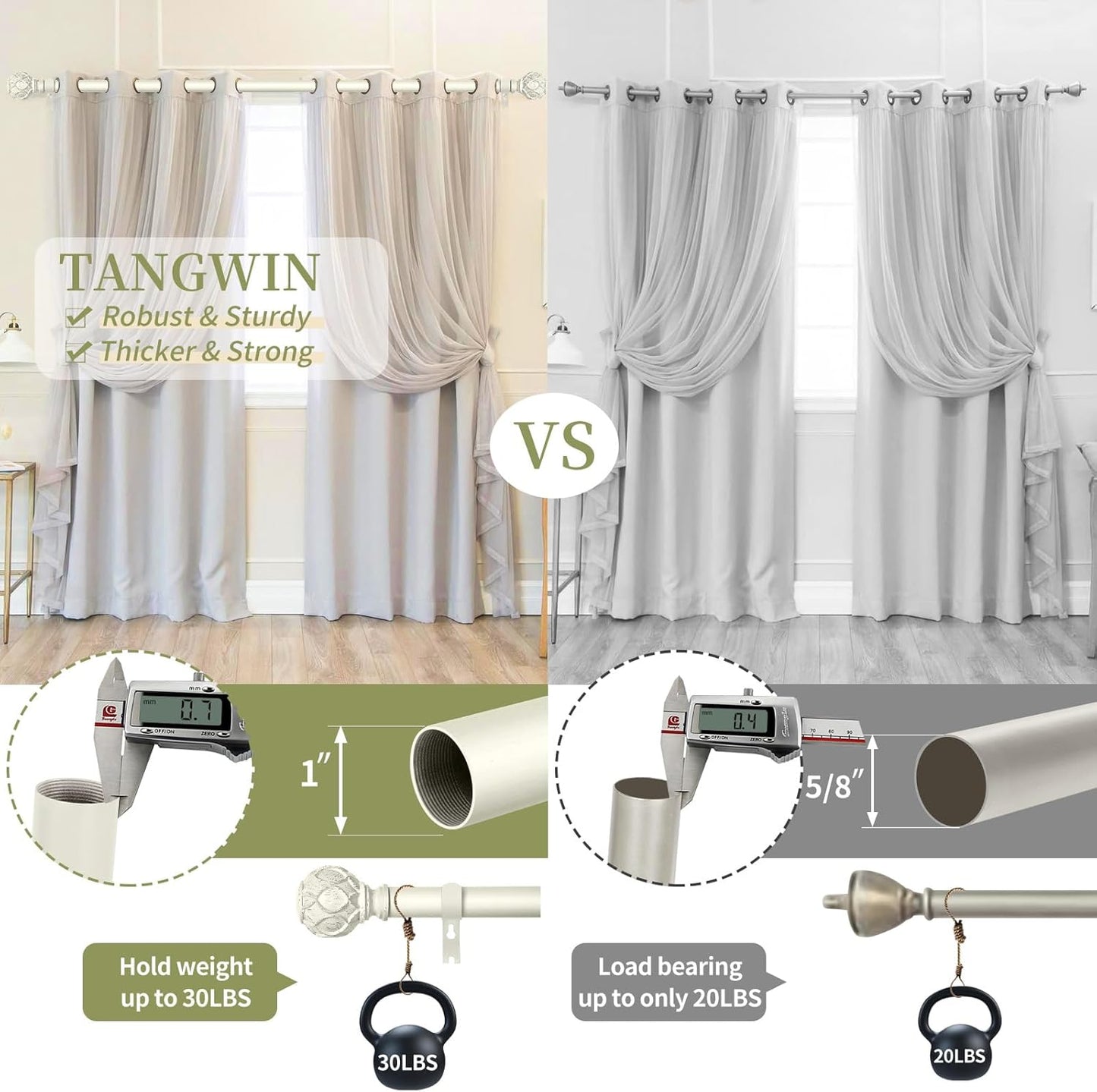 White Farmhouse Curtain Rods for Windows:18-45" Heavy Duty Adjustable Curtain Rod for Bedroom Living Room,Boho Decorative Rustic Drapery Rods with Vintage Coastal Texture Finials,Antique White