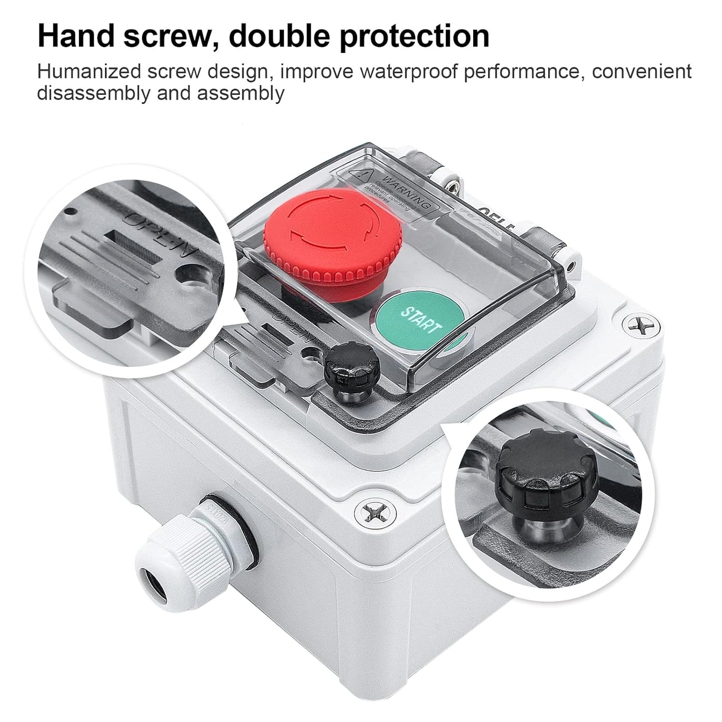 IP67 Outdoor Waterproof Box 2 Push Button (Letter) Emergency Stop Button Momentary Push Button Button with Protective Cover Anti-misoperation Switch(AC/DC 6A-110V/3A-240V/2.5A-380V)