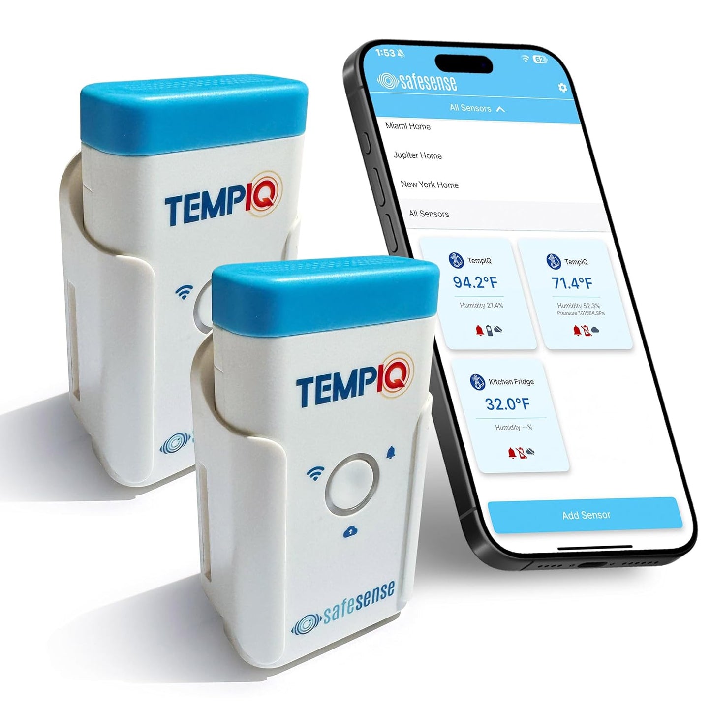 TEMPIQ WiFi 2-Pack Temperature & Humidity Sensor - App Integration, Alerts, Helps Monitor 2nd Home, AirBnb, RV, Pets,Freezer and Server Room, Remote Indoor & Outdoor Hygrometer & Thermometer