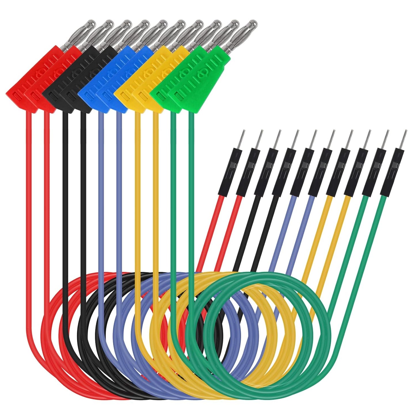 10PCS Stackable Banana Plug to Breadboard Male Jumper Wires, 22AWG Soft Flexible Silicone Test Leads, 4MM Banana Plug to Jumper Wires for Electrical Testing, 27.5CM