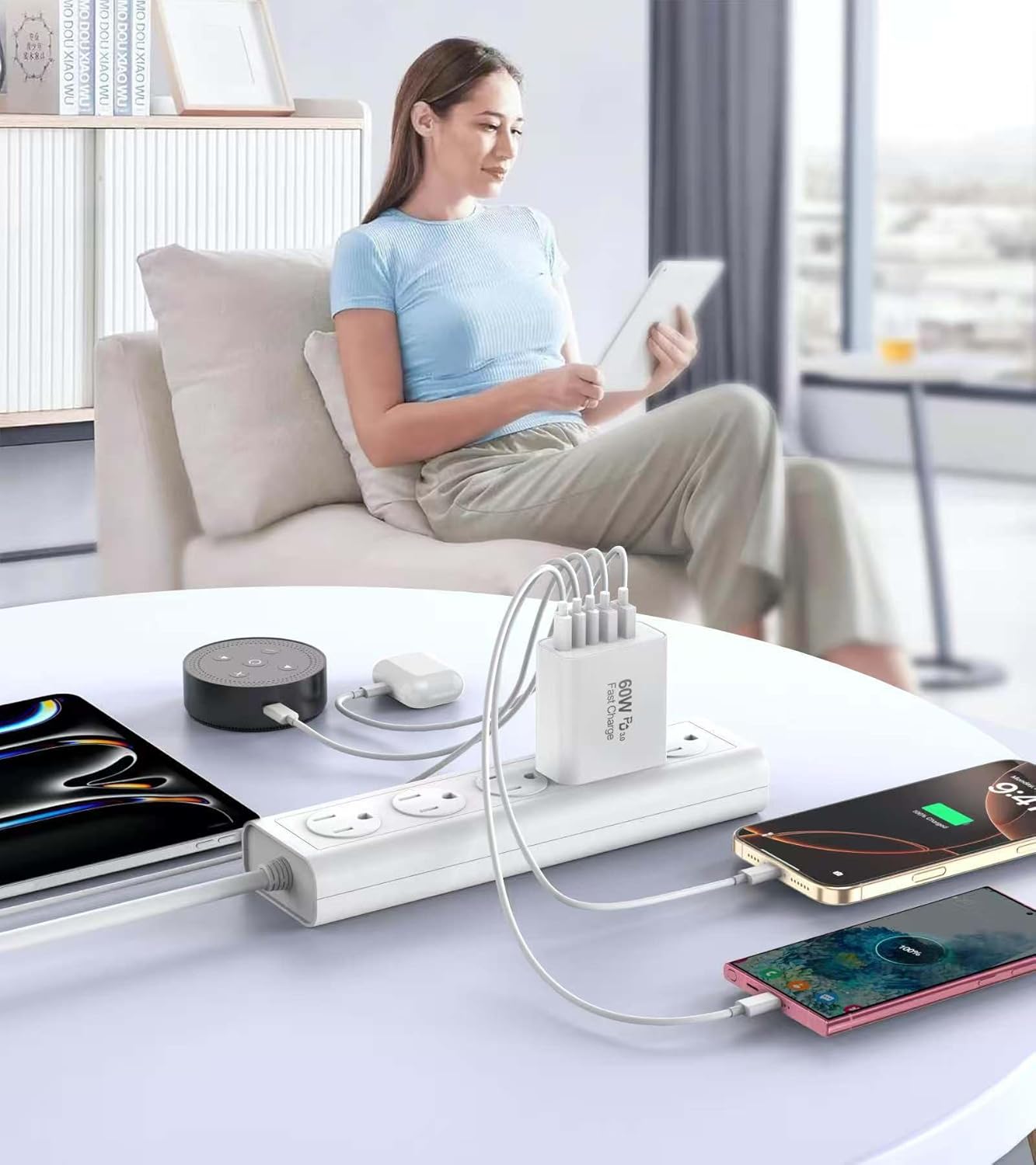 USB C Fast Charger Block, 2Pack 60W 5-Port Type C iPhone Charger Plug, Apple Fast Charging Block, 3 USB C+2 USB A PD & QC 3.0 Power Adapter Multi-port Cube Brick for iPhone 16/15/14/13/12/11/X/8, iPad
