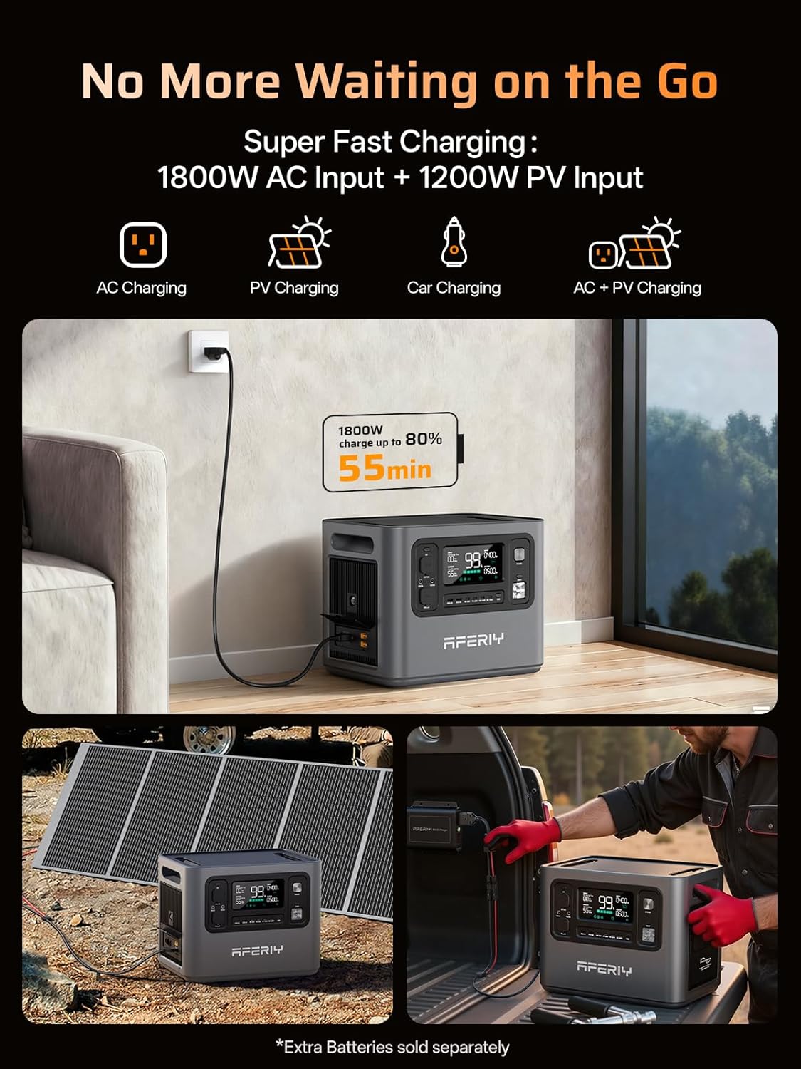 AFERIY P280 2800W Portable Power Station with 400W Solar Panel, 2048Wh LiFePO4 Battery,Expandable to 10kWh,1800W AC Charging Less 38 mins,UPS Solar Generator for Home Use,Power Outages,Camping,and RVs