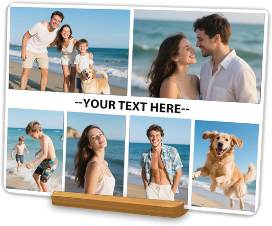 Custom Metal Photo Prints，Personalized Your Own Picture Frame, Customize Photo Prints with Wooden Base，Personalized Metal Picture Gift for Lovers，Family，Boyfriend，Friends