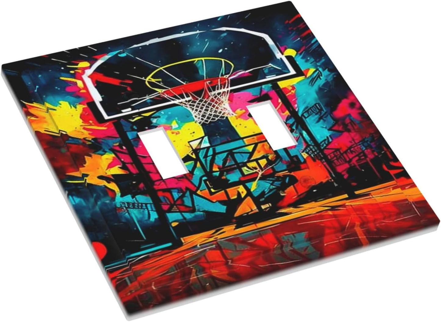 Colorful Graffiti Basketball Sport Basket Hippie Double Toggle Light Switch Covers 2 Gang Wall Plate Dual Decorative Switchplate Electrical Faceplate for Country Bathroom Bedroom Decor
