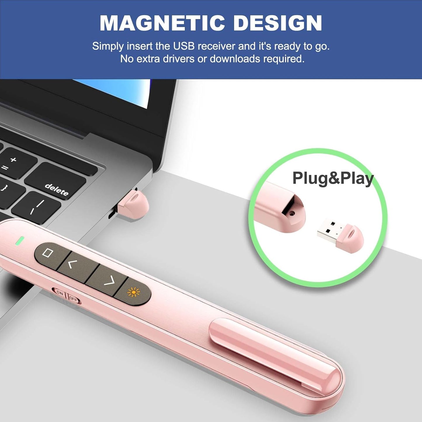 QUI Presentation Clicker for PowerPoint, RF 2.4GHz USB Wireless Presenter Remote with Volume Control, PowerPoint Clicker Slide Advancer for Mac, Windows, Laptop, Keynote