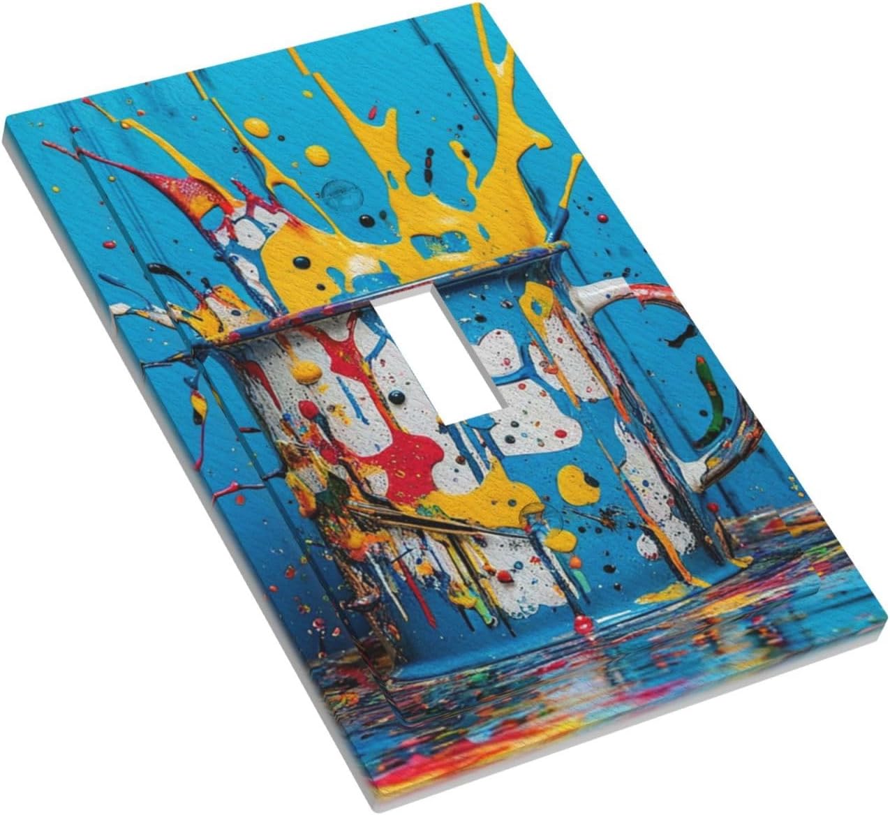 Decorative Light Switch Cover Plate Colorful Paint Splatters Blue Wood Plank 1 Gang Wall Plate Oversized Single Toggle Wall Cover Plate Jumbo Electrical Switchplate Faceplate