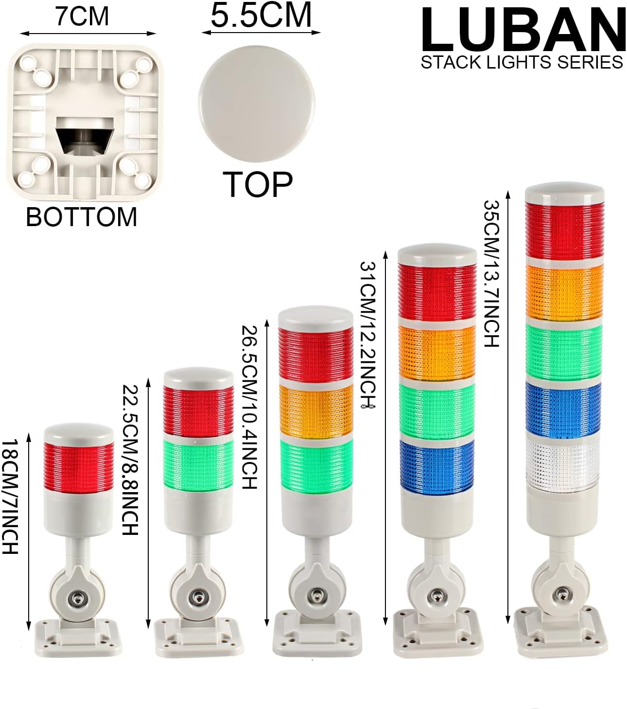 LED Signal Tower Stack Lights, Andon Warning Columns, Flashing/Steady Rotatable Lights, 12V 24V DC (5-Layer, Buzzer)