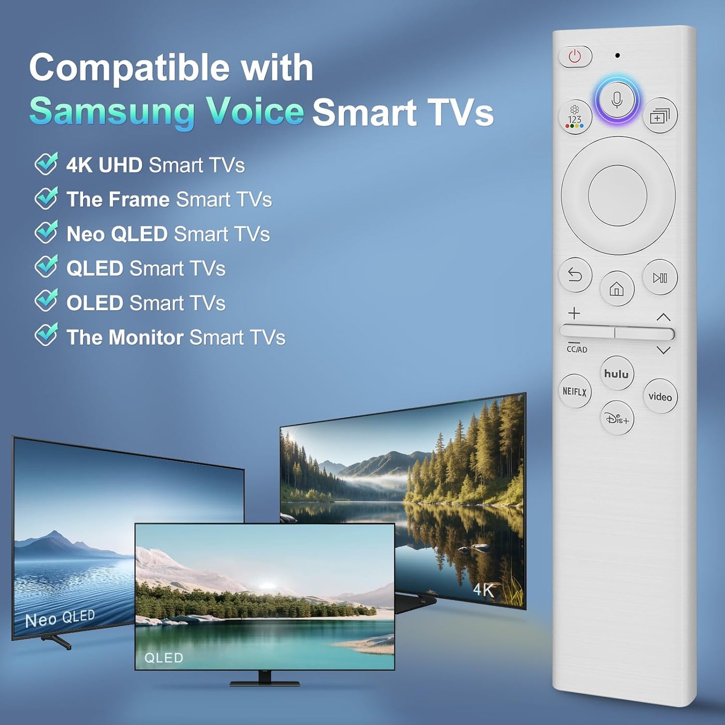 Replacement for Samsung TV Remote, for All 2018-2024 Samsung Remote Control for Smart TV with Voice Control. No Solarcell. 2-Year Warranty.