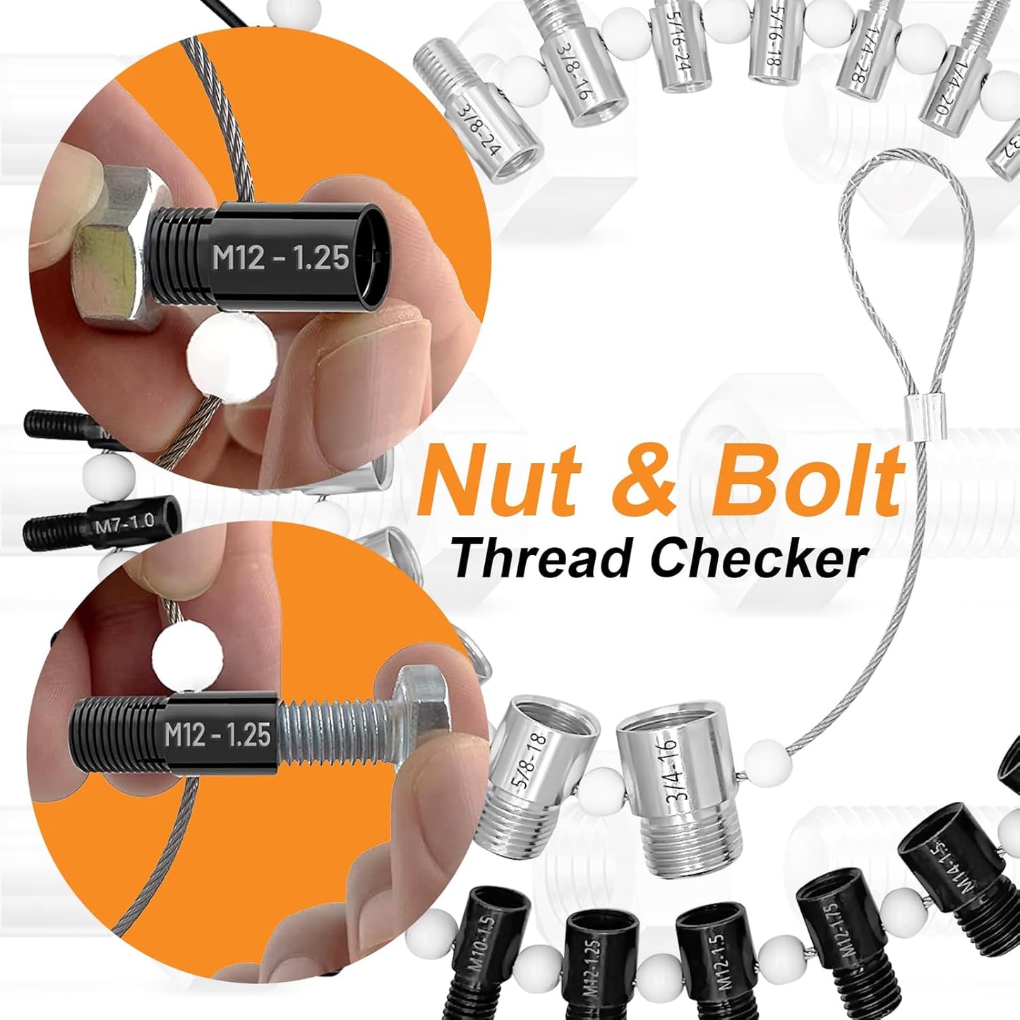 Nut & Bolt Thread Checker (Inch & Metric) - 36 Male/Female Gauges - 19 Inch & 17 Metric Nut and Bolt Thread Size Checker Identifier Gauges