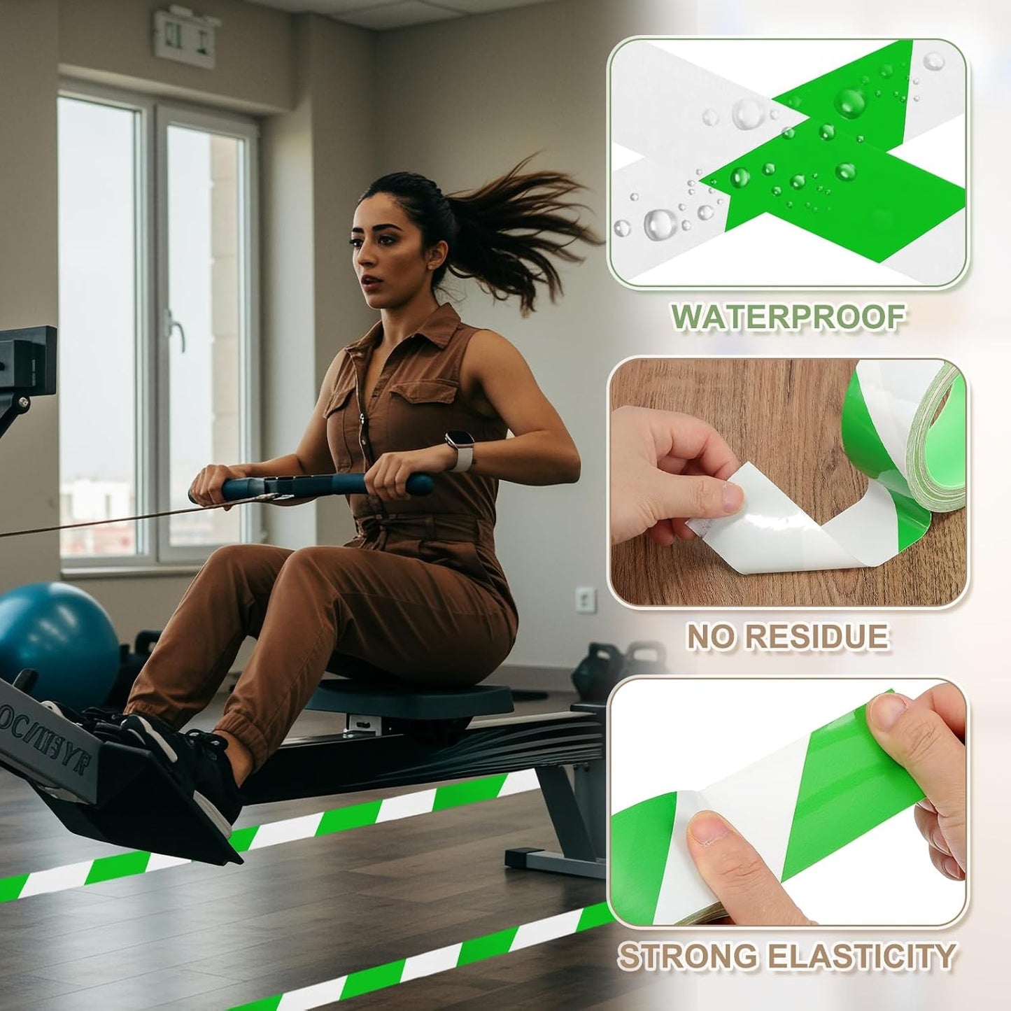 PATIKIL Floor Marking Tape 2 Inch x 110 Ft, 4 Pcs Self-Adhesive Warning Safety Tape Caution Stripe for Walls Floors Pipes Equipment Outdoor, Green/White