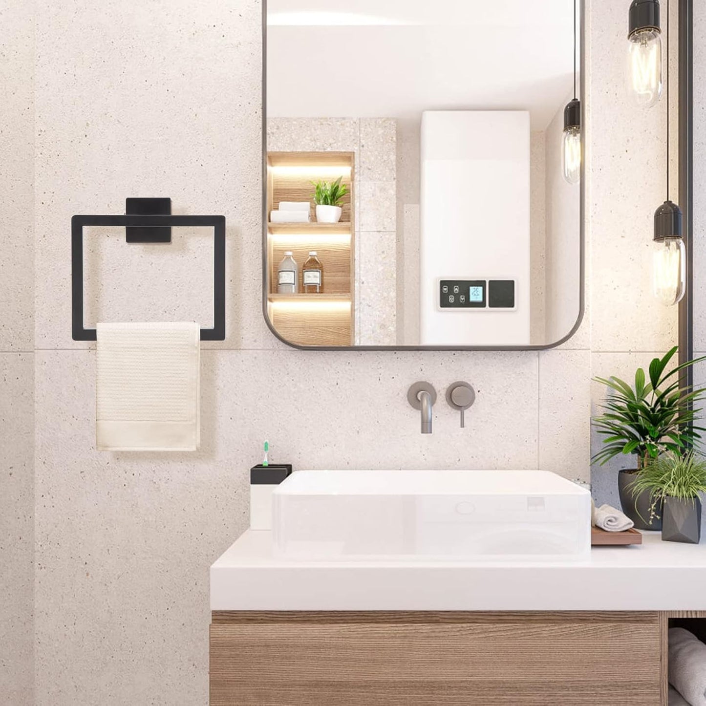 Matte Black Towel Ring,Square Hand Towel Holder,Towel Hanger, Bathroom Hardware Accessories,Stainless Steel Wall-Mounted Towel Hoder