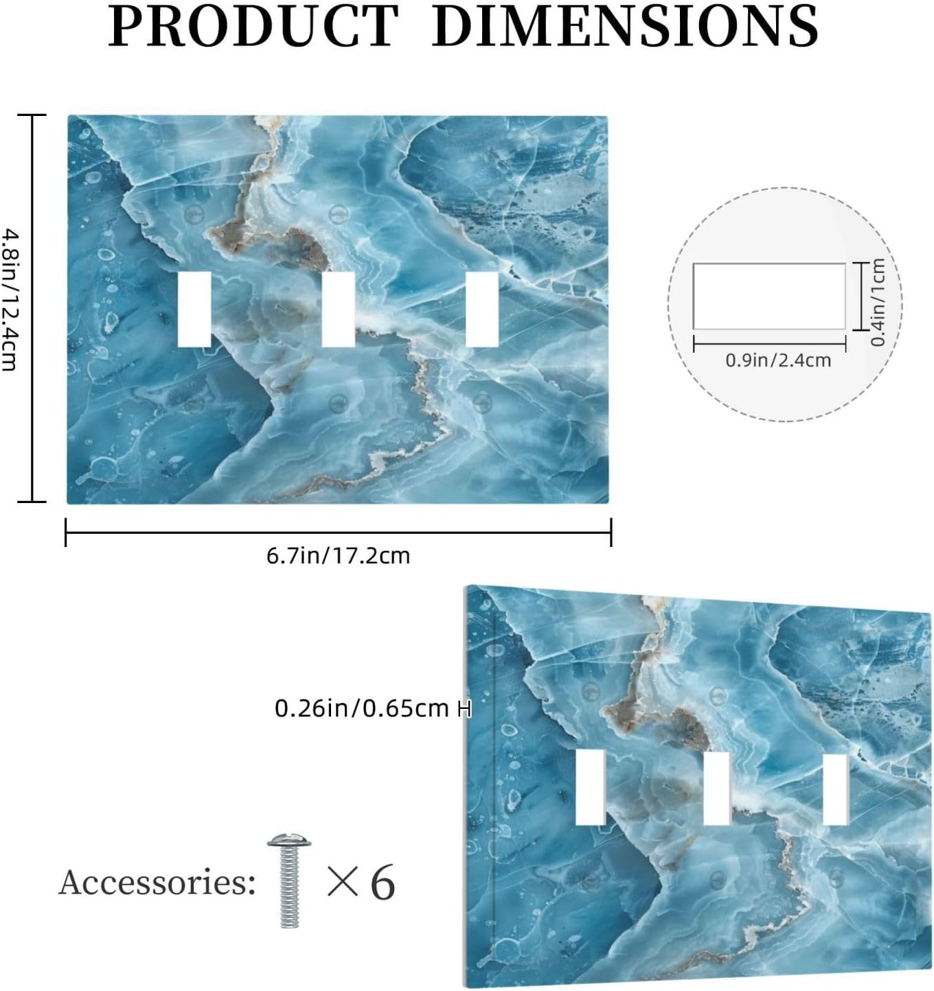Decorative Light Switch Cover Plate Abstract Watercolor Blue Marble Texture 3 Gang Wall Plates for Electrical Outlets Triple Toggle Switch Plate Covers Outlet Covers Faceplate for Home Decor