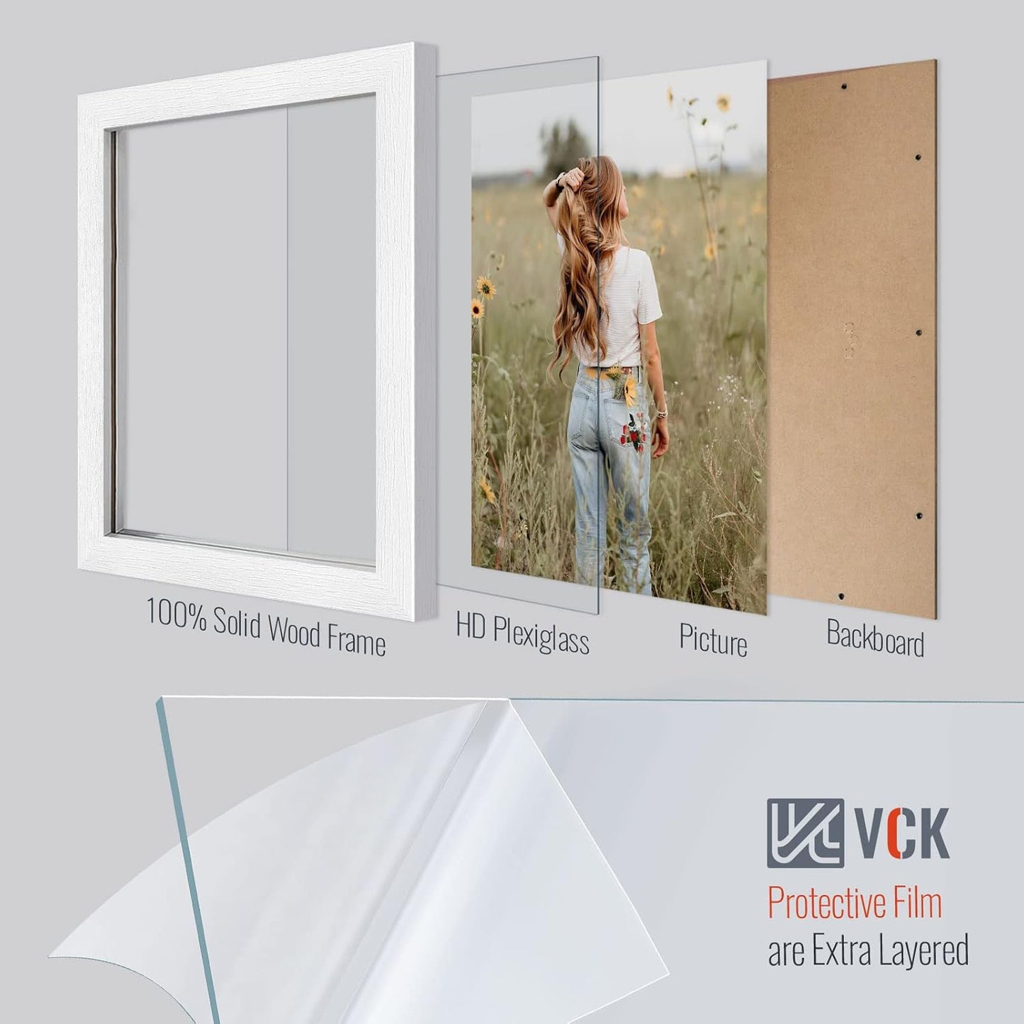 VCK 8x10 Picture Frames white Set of 6, Wide Border Wood Poster Frame, Multi-Directional Display Family Photos, Office Prints, Studio/Gallery Artwork, Woodgrain Series, Tabletop & Wall Hanging